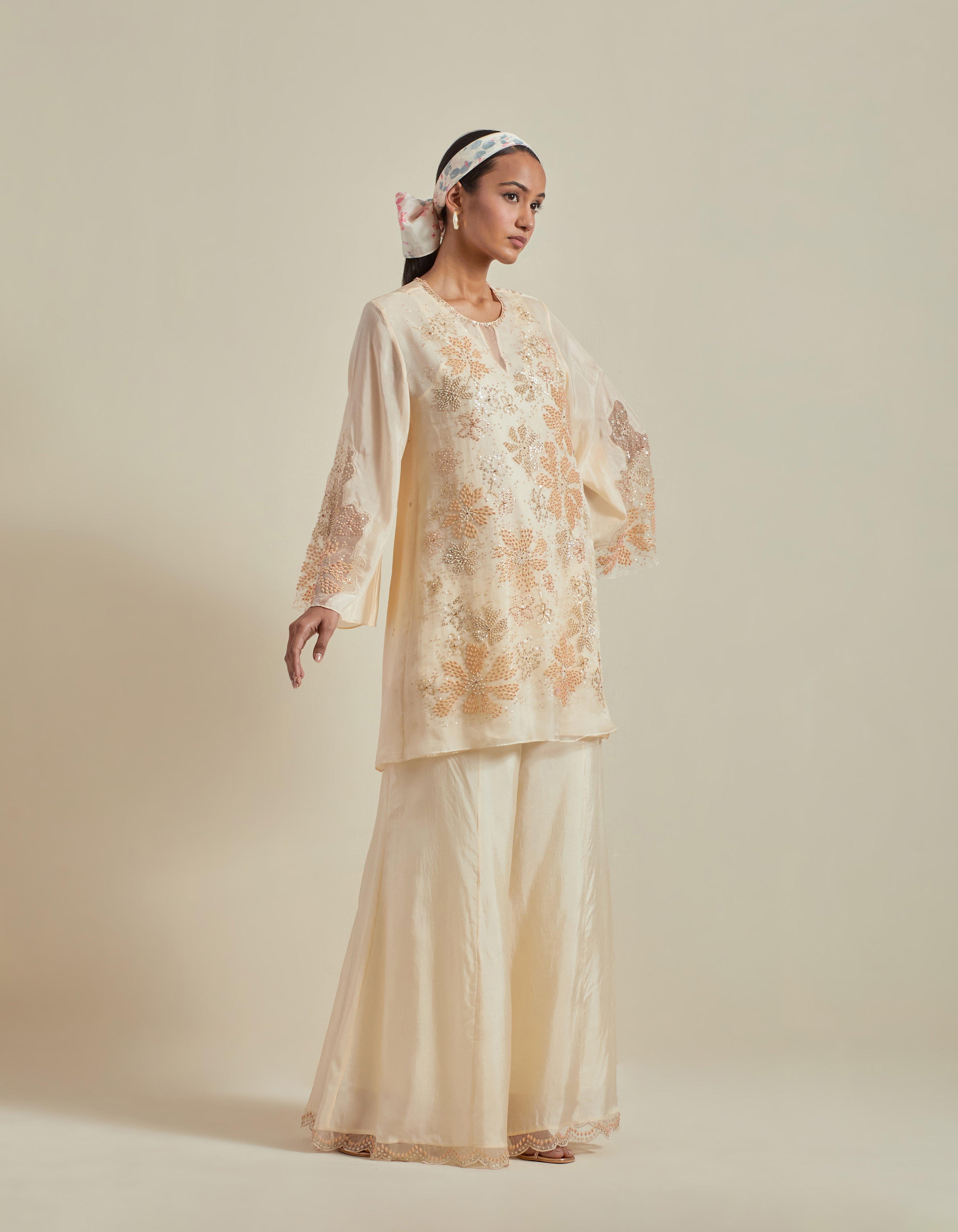 Off White Paneled A Line Gharara Set