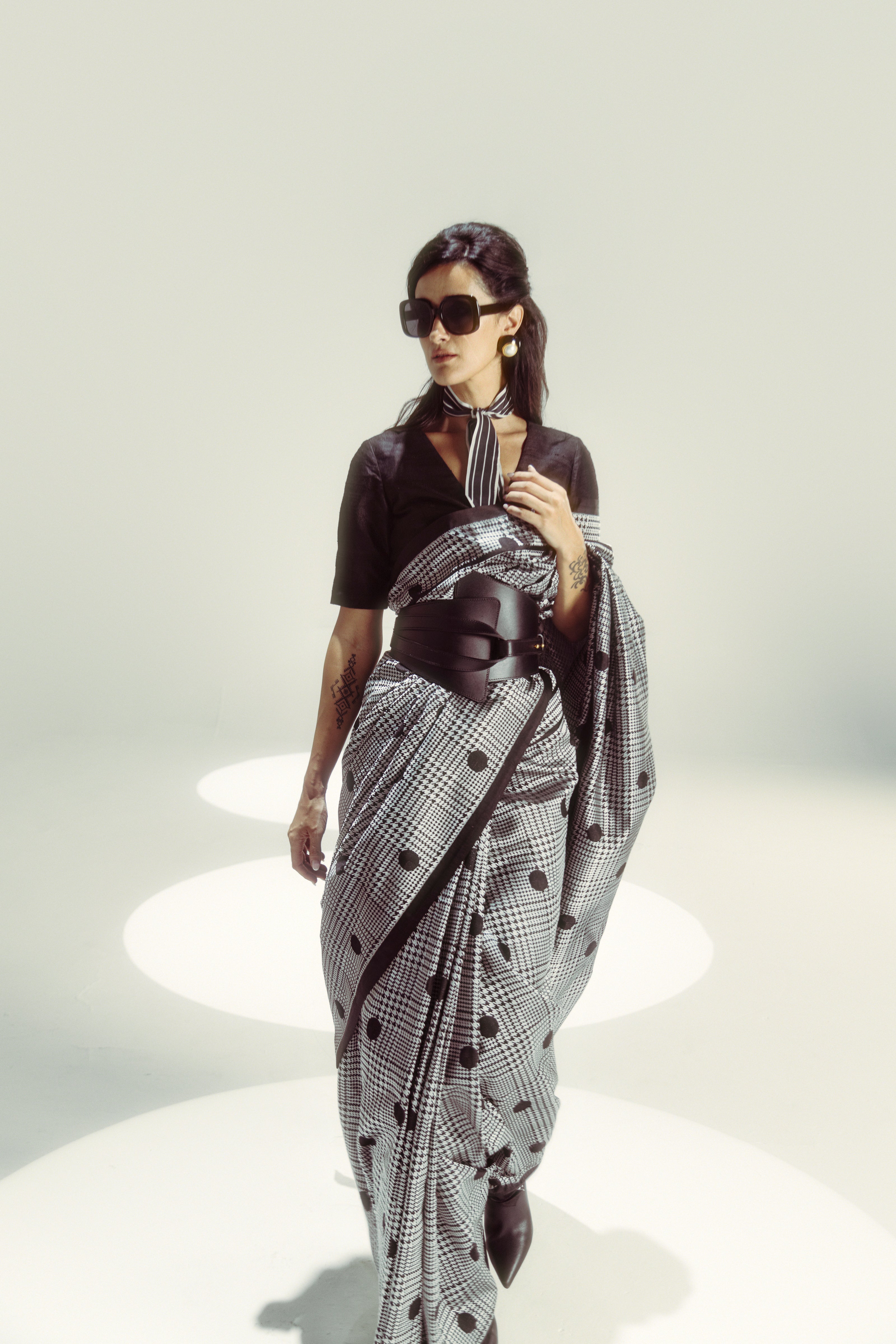 Black Polka Glen Plaid