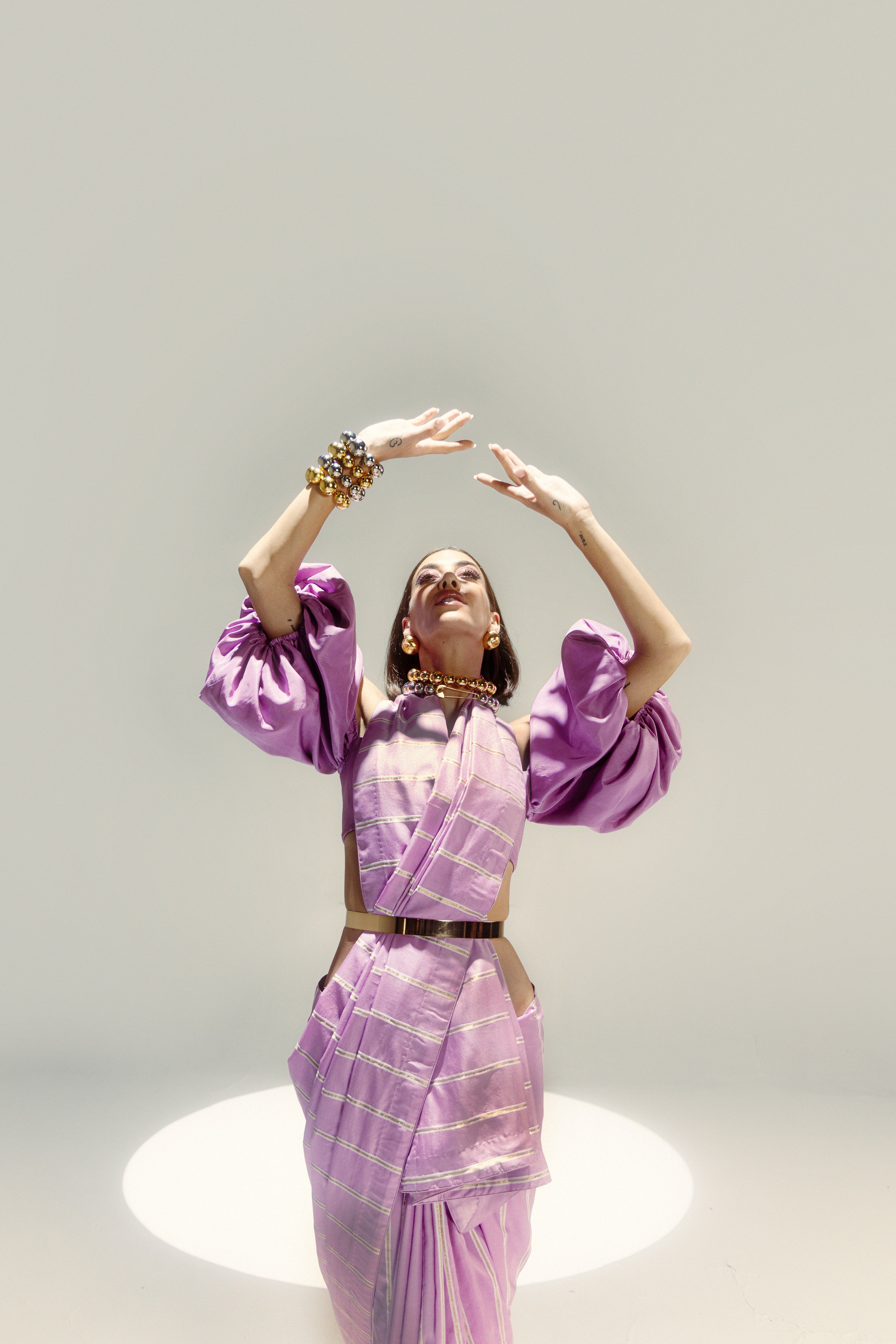 Lilac Gold Zari Pencil Stripe