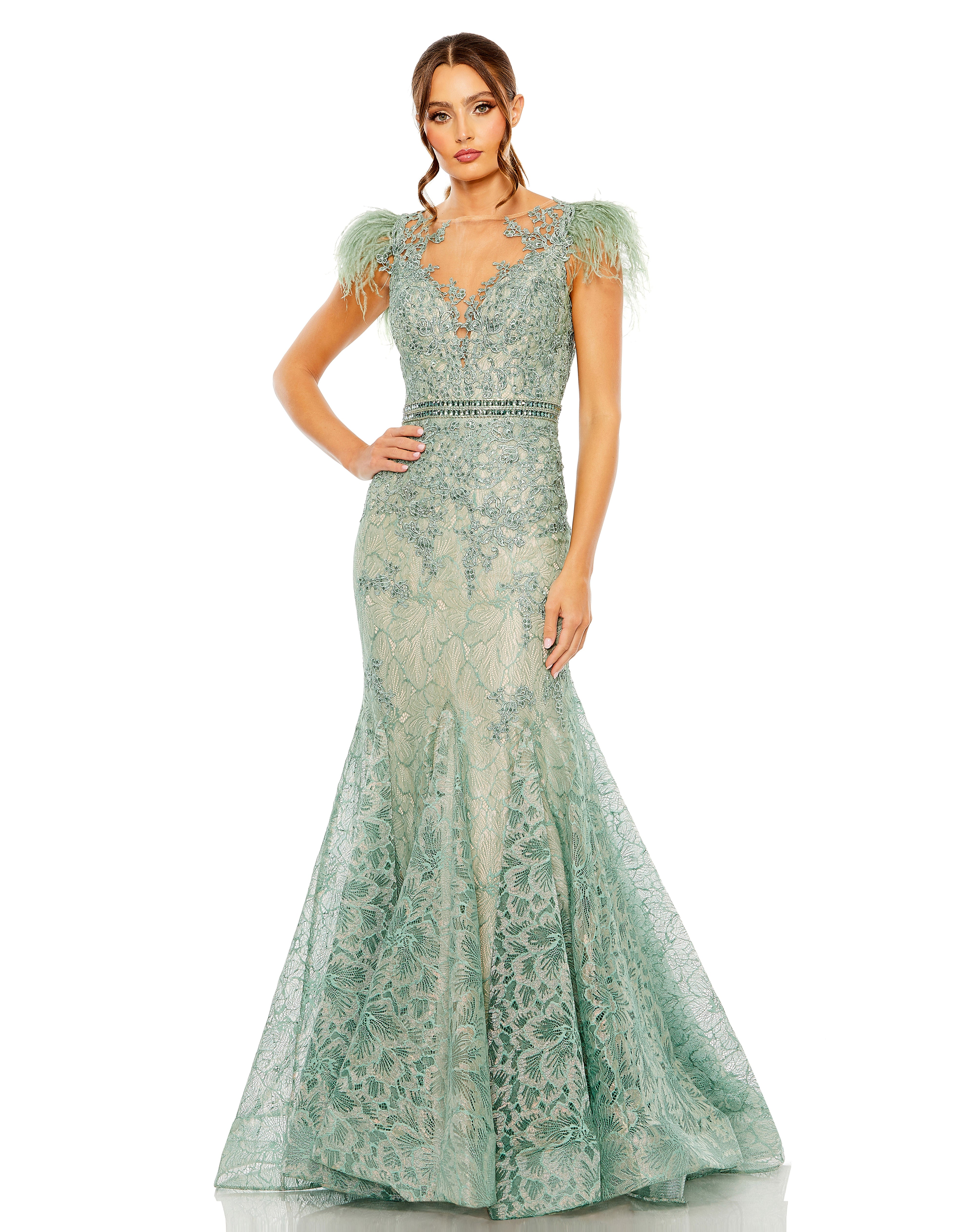 Off Shoulder Feathered Gown