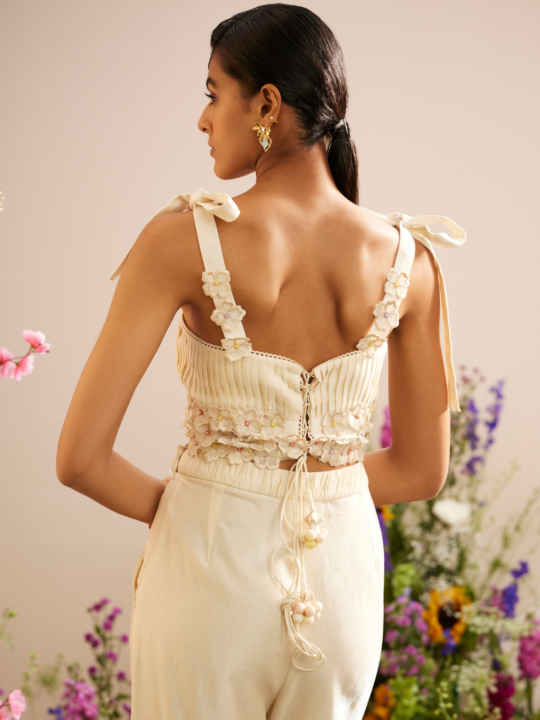 Ivory Floral Pleated Bustier