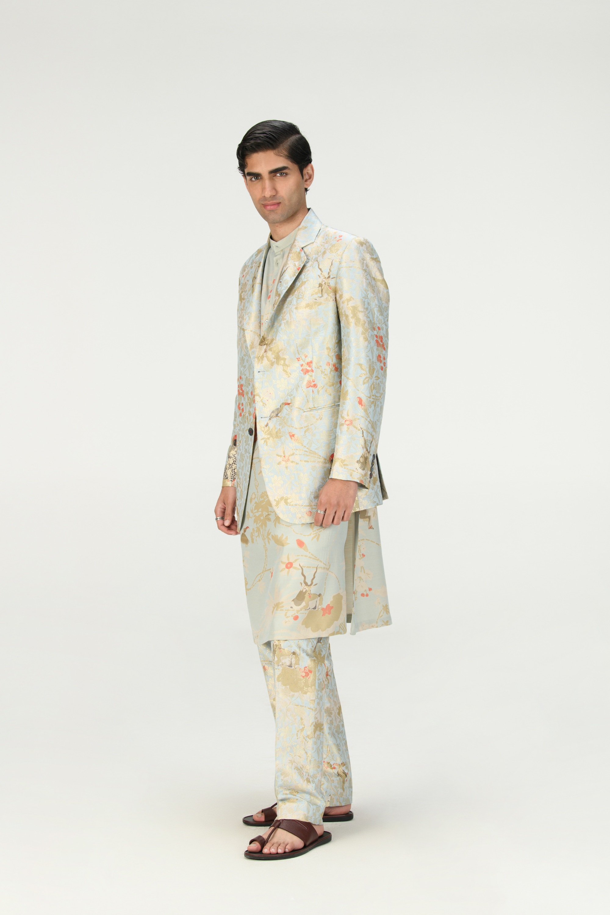 Rainforest Classic Trousers Ice Blue Silk Brocade