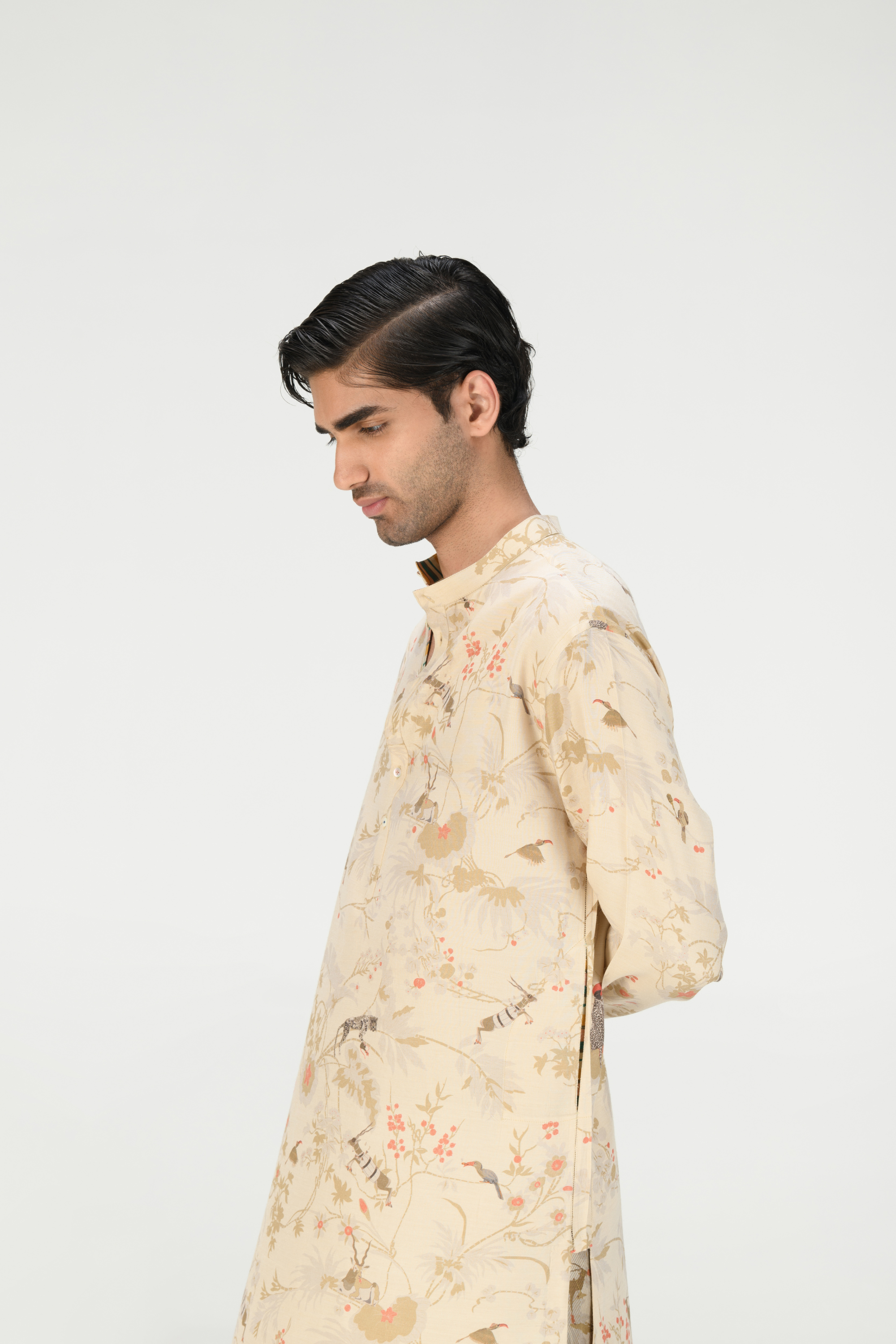 Rainforest Bade Miyan Kurta Ivory Muga Satin Silk