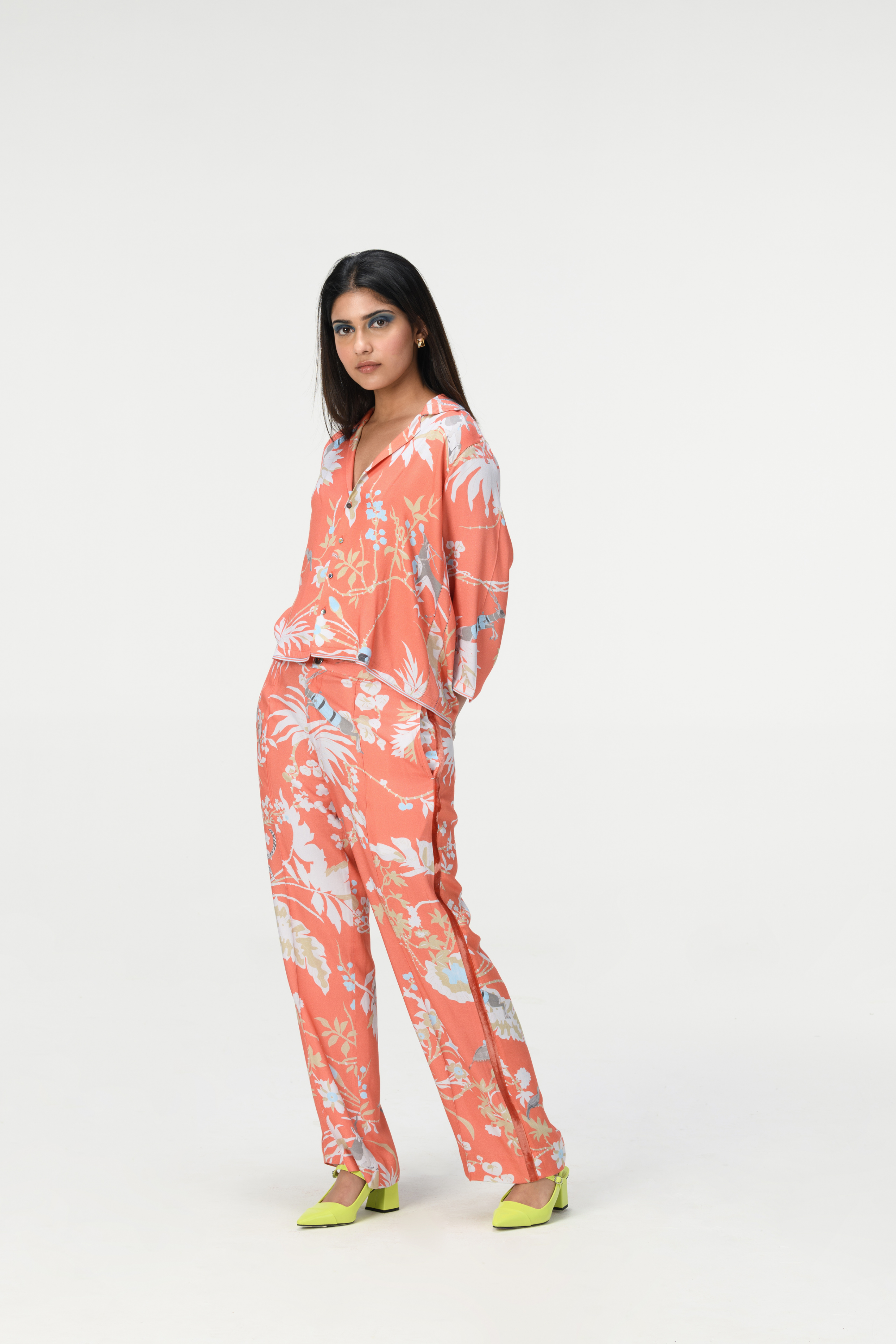 Rainforest Pyjama Pant Coral Cotton Silk Twill