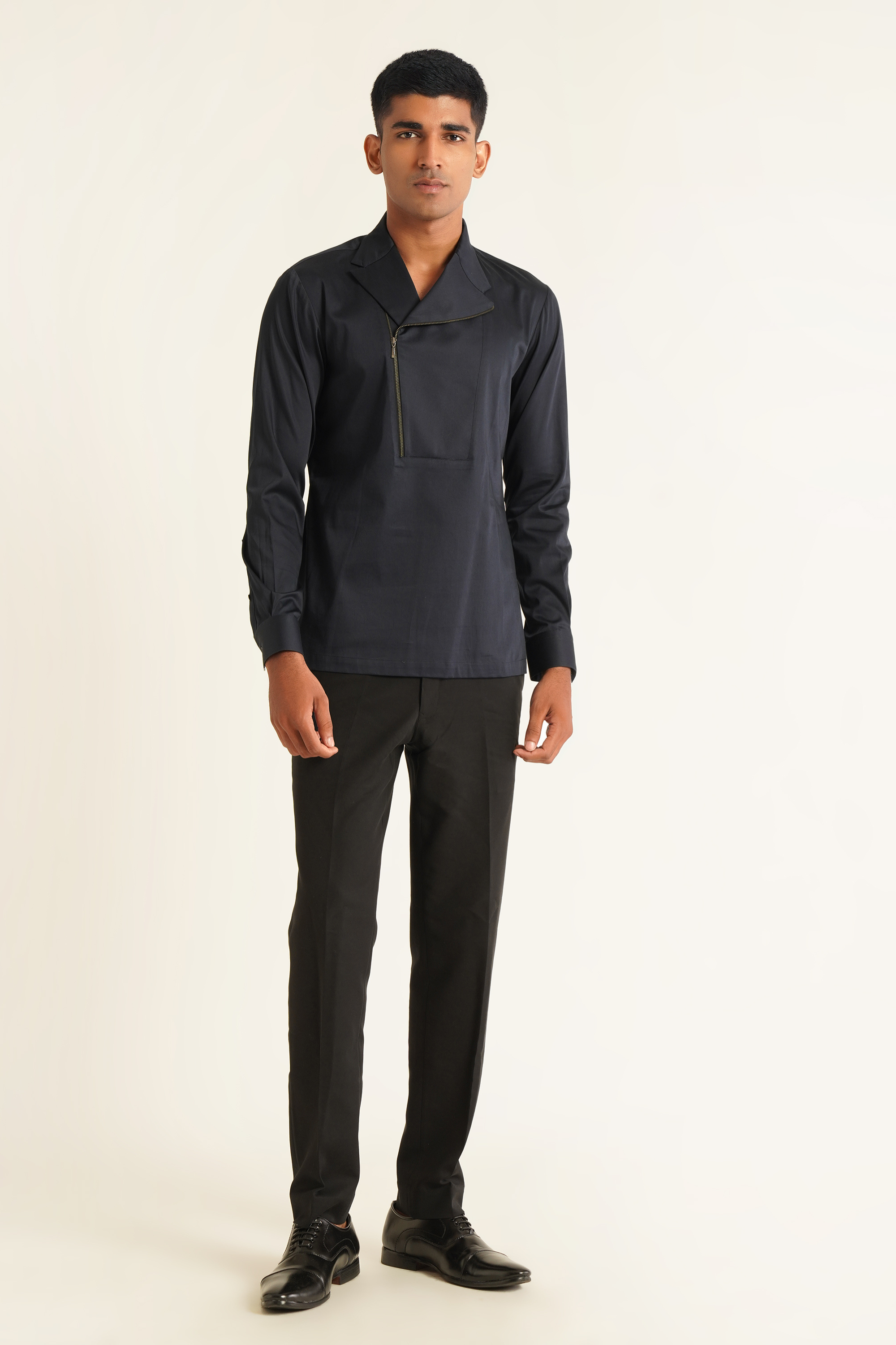 Zipper Lapel Kurta Shirt