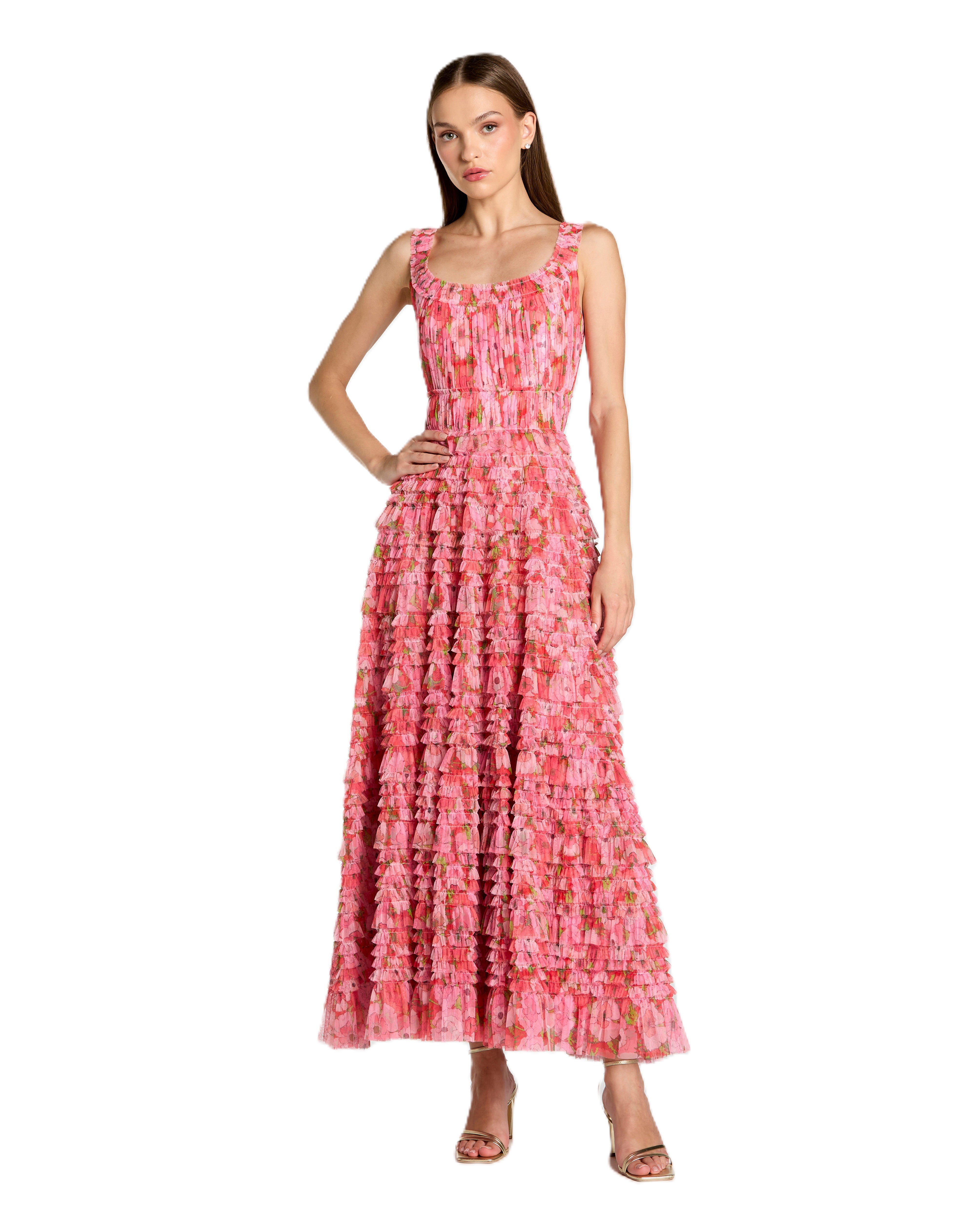 Pink Ruffel Long Dress