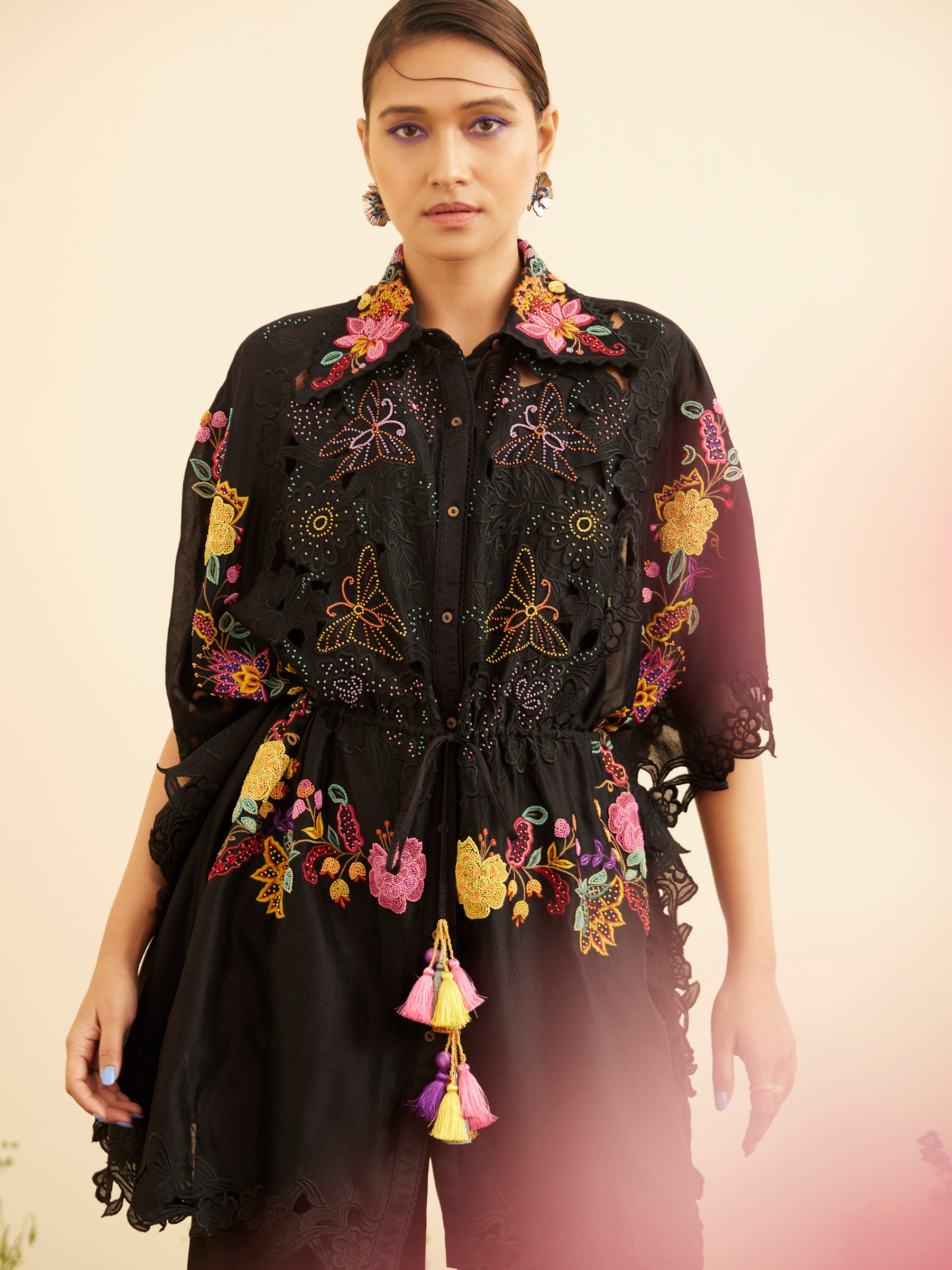 Black Cutwork And Embroidered Kaftan