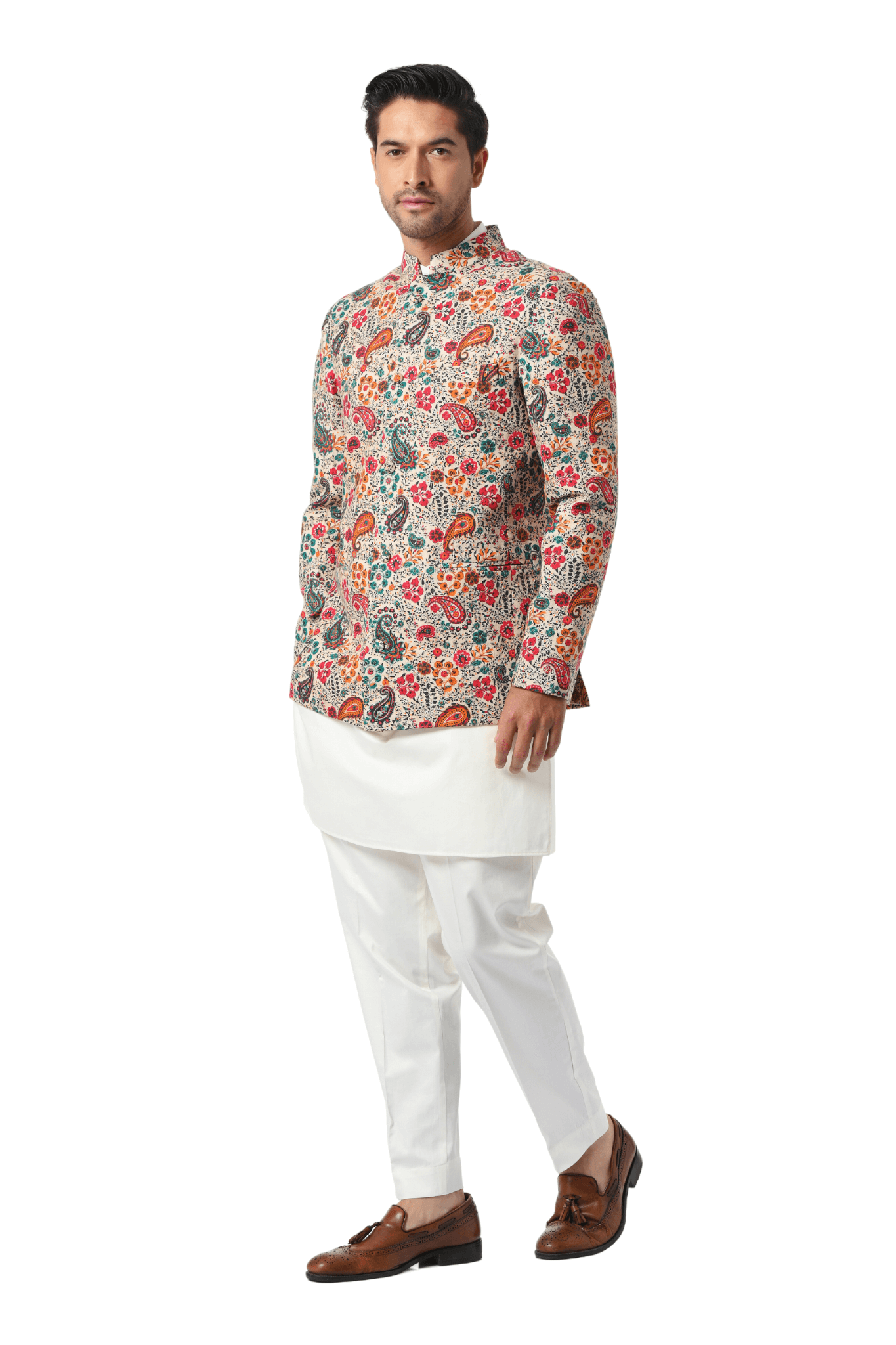 Kalamkari Paisley Embroidered Silk Bandhgala
