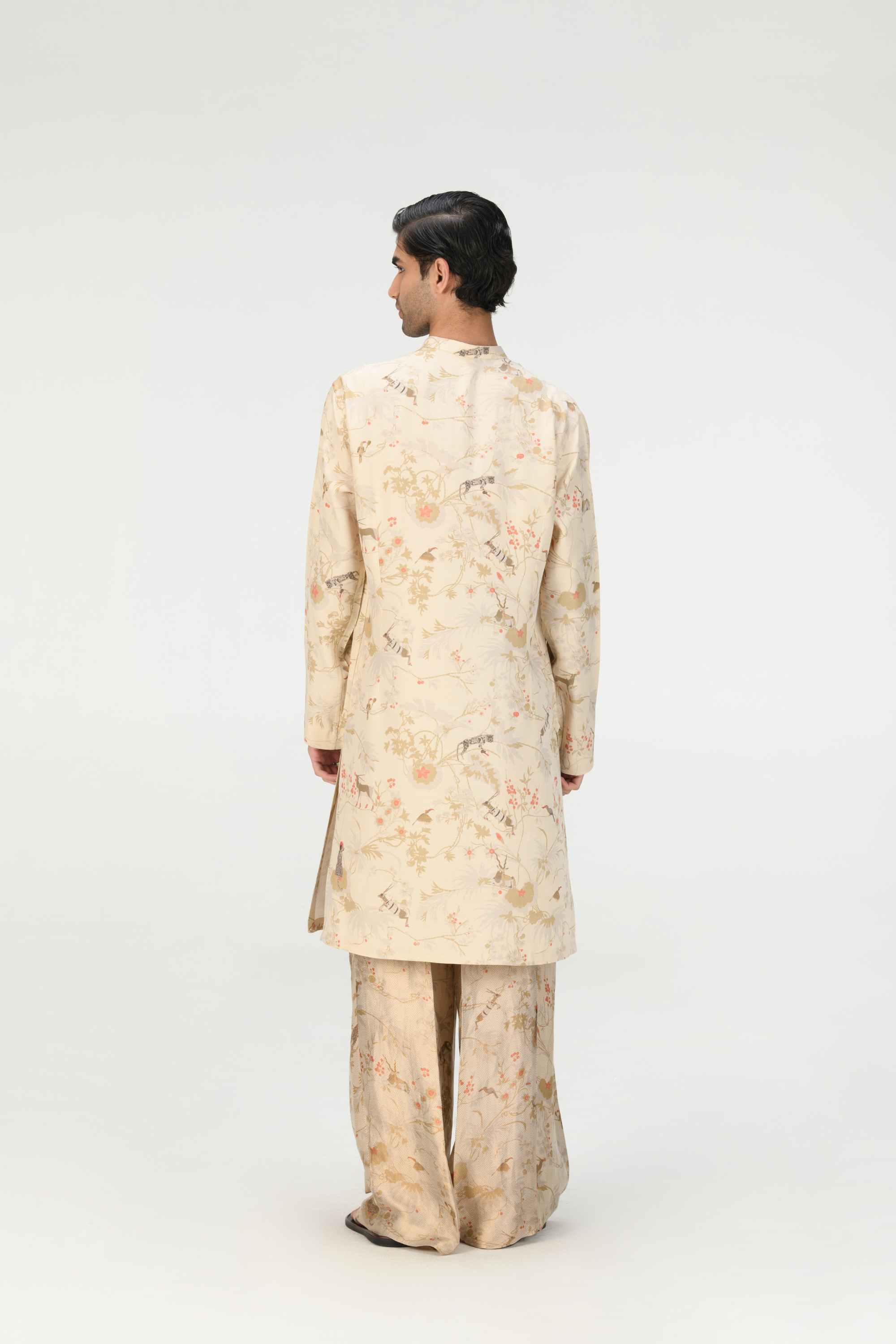 Rainforest Bade Miyan Kurta Ivory Muga Satin Silk
