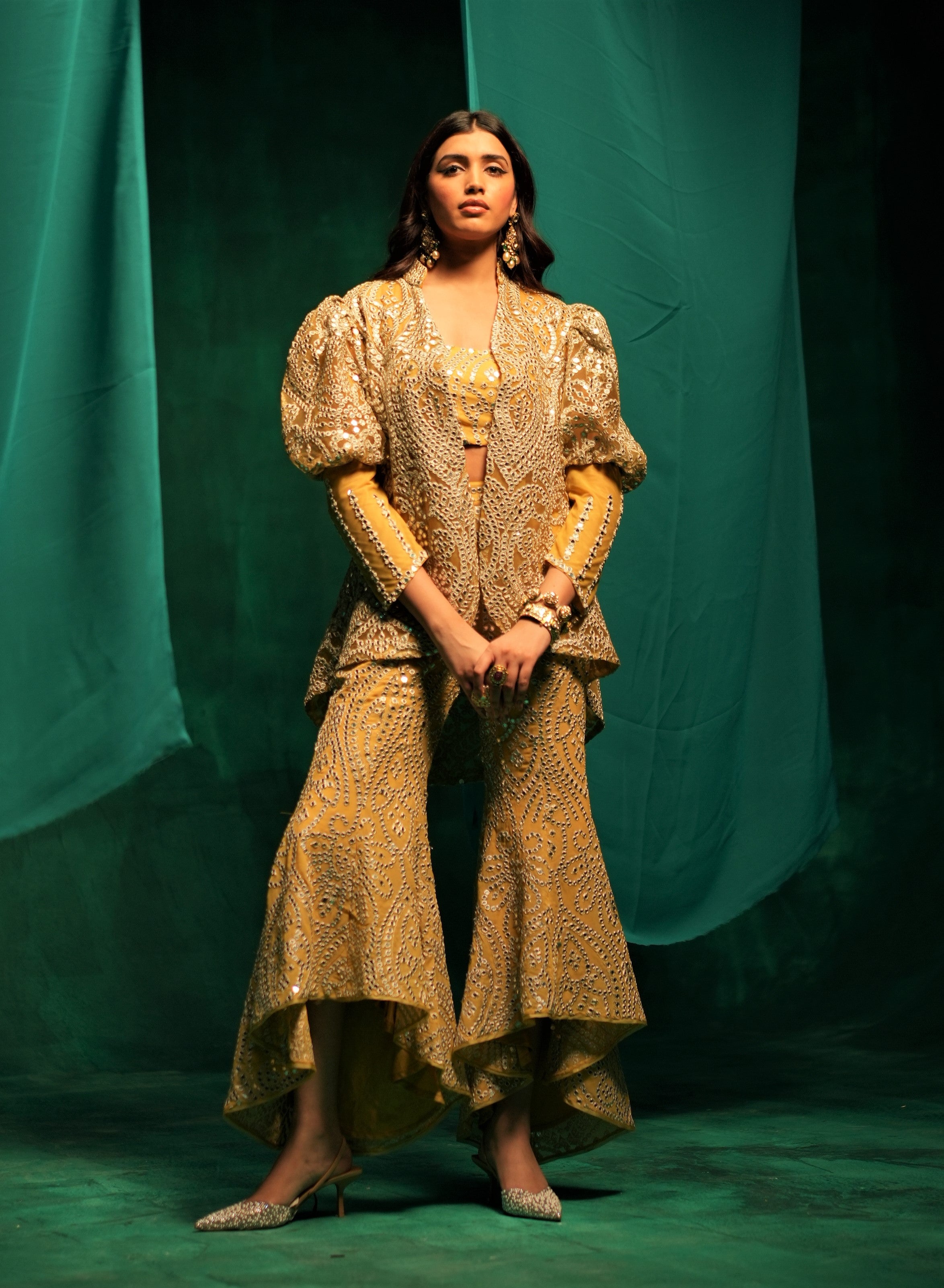 Golden Zari Georgette Tulip Sharara