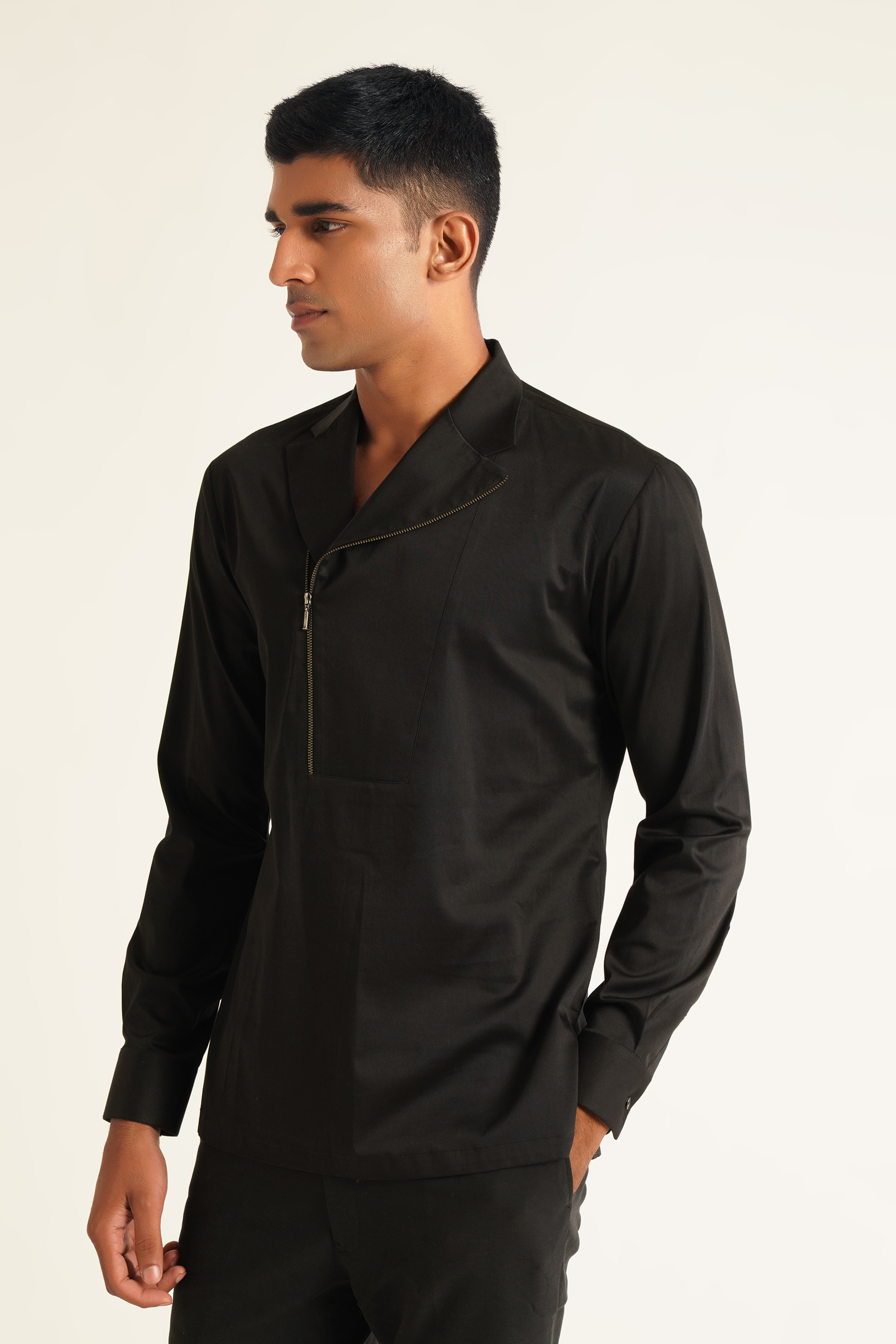 Zipper Lapel Kurta Shirt