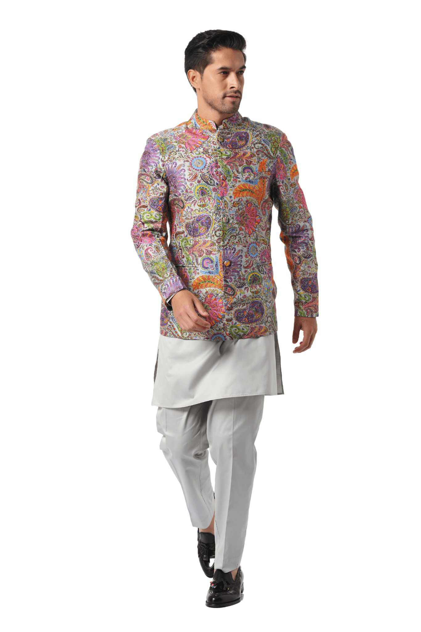 Fun Paisley Pure Silk Embroidered Bandhgala