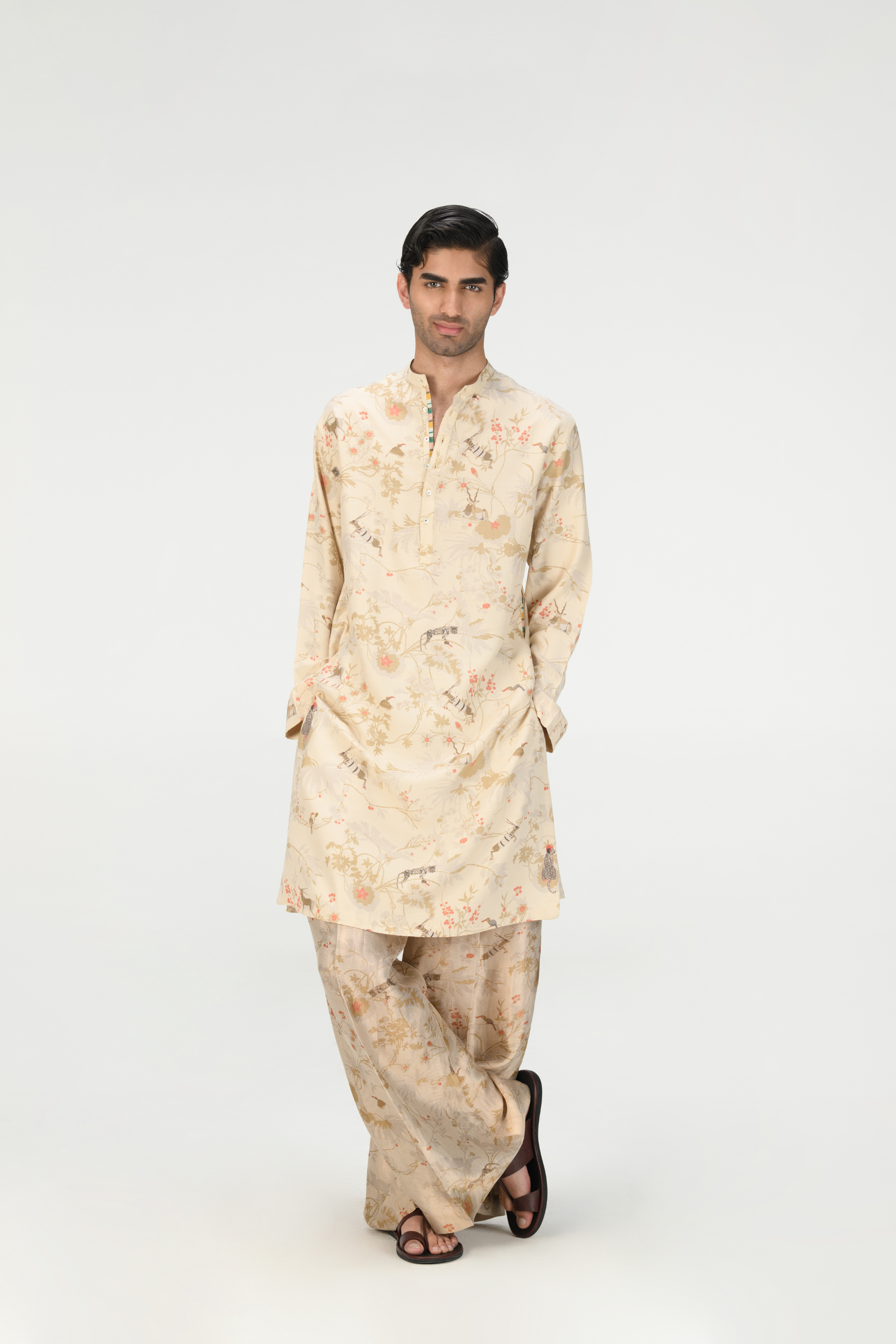 Rainforest Bade Miyan Kurta Ivory Muga Satin Silk