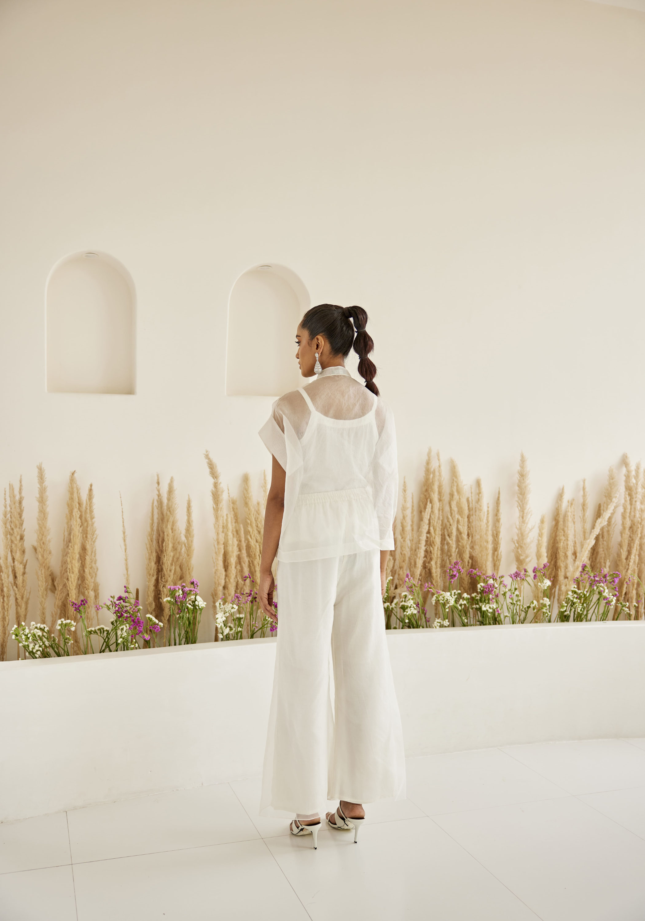 Organza Bandhani Applique Cap Sleeves Top