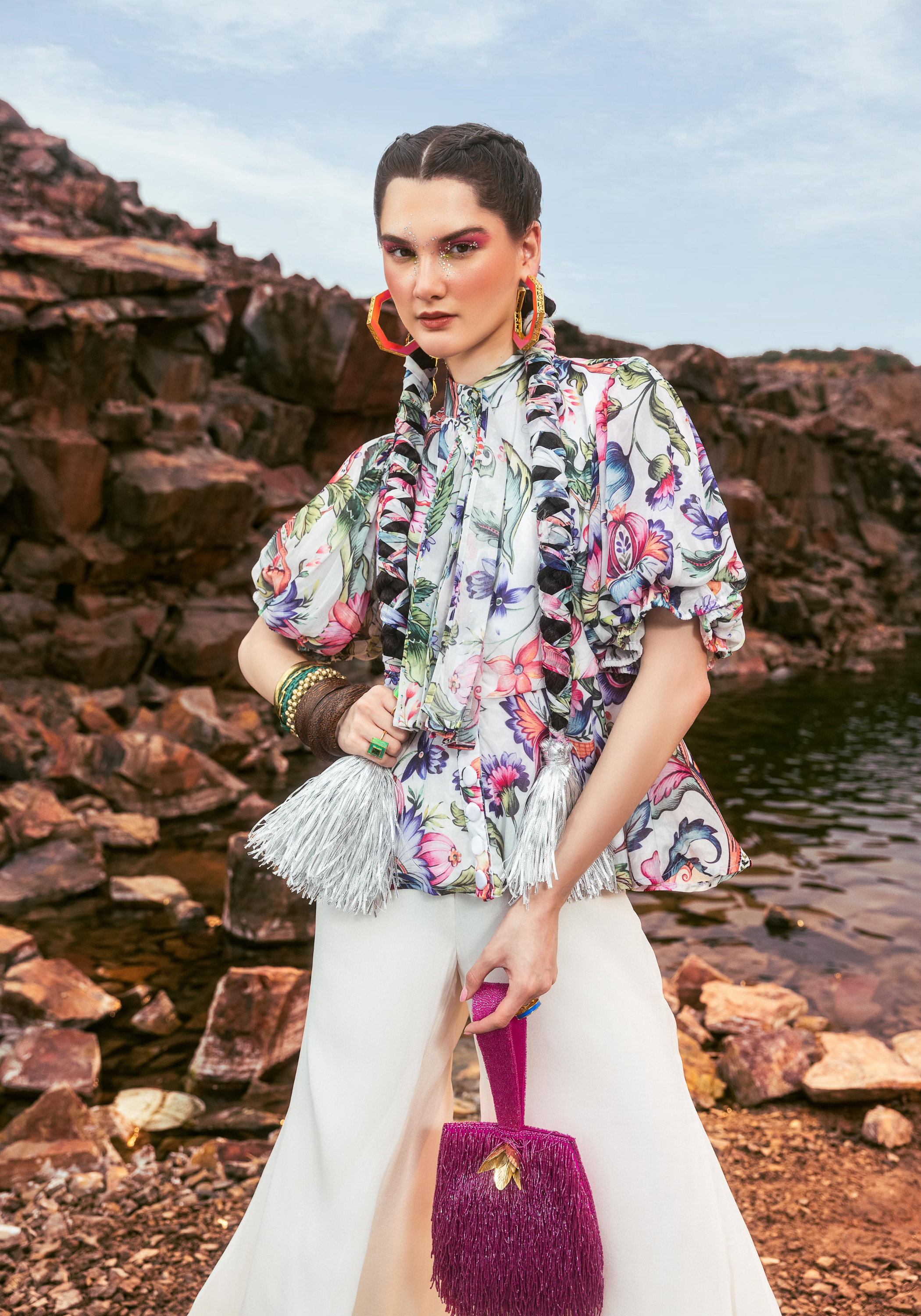 Printed Peplum with High Low Pant - Co-ord Set