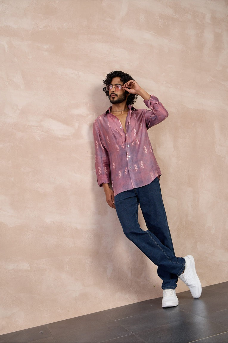 Lilac-lego Bamboo Silk Yoke Pleated Shirt