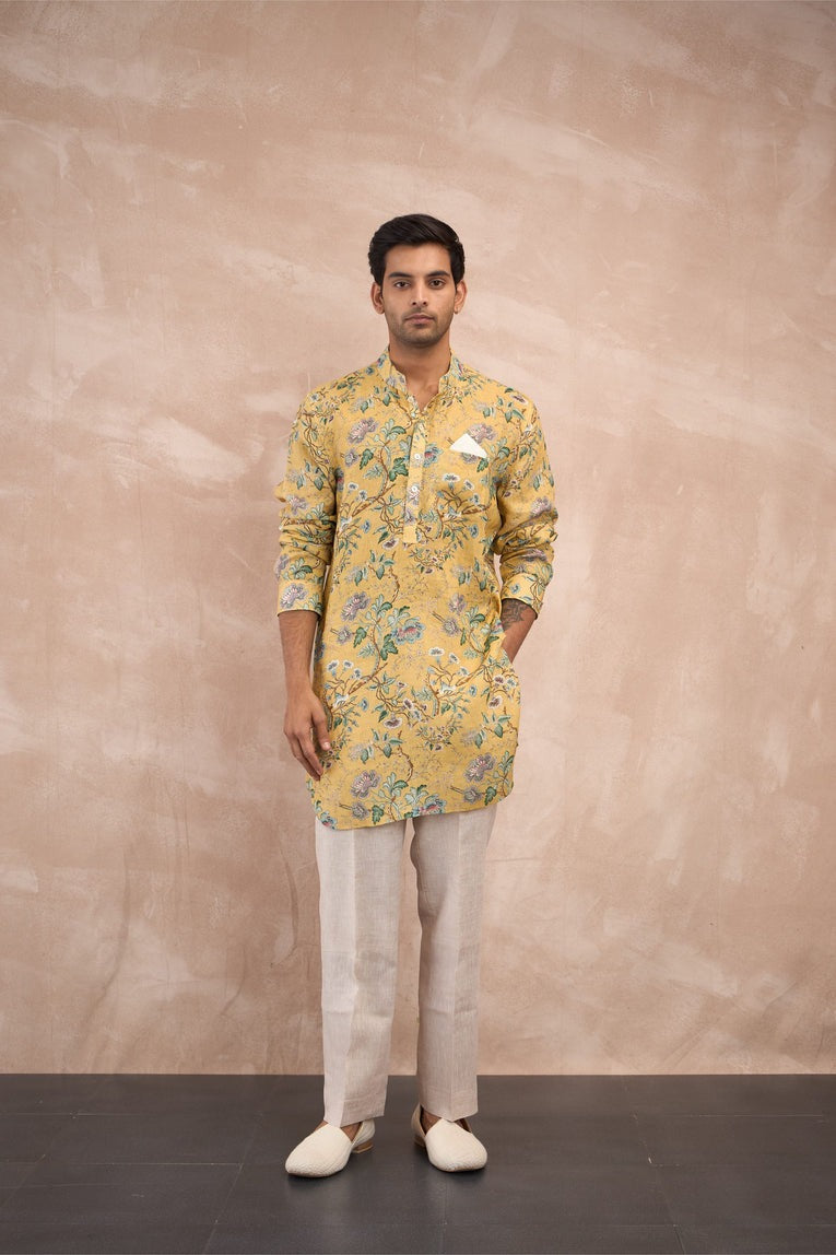 Mustard Big Flower Kurta Set