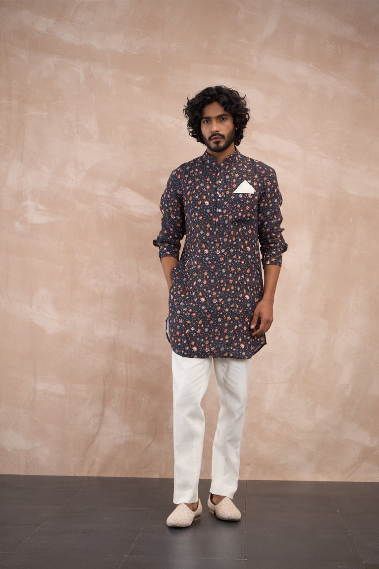 Navy Ajrak Print Kurta Set
