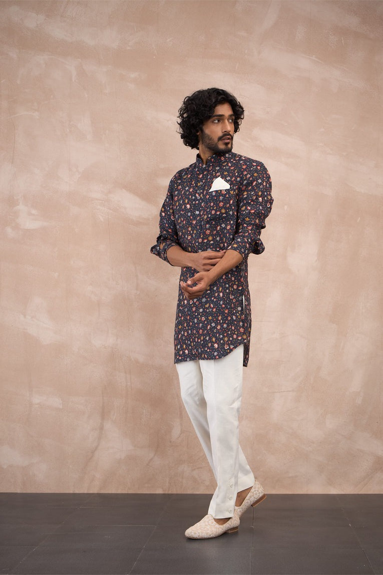 Navy Ajrak Print Kurta Set