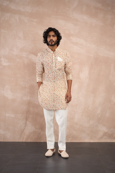 Off White Delicate Flowers Kurta Set