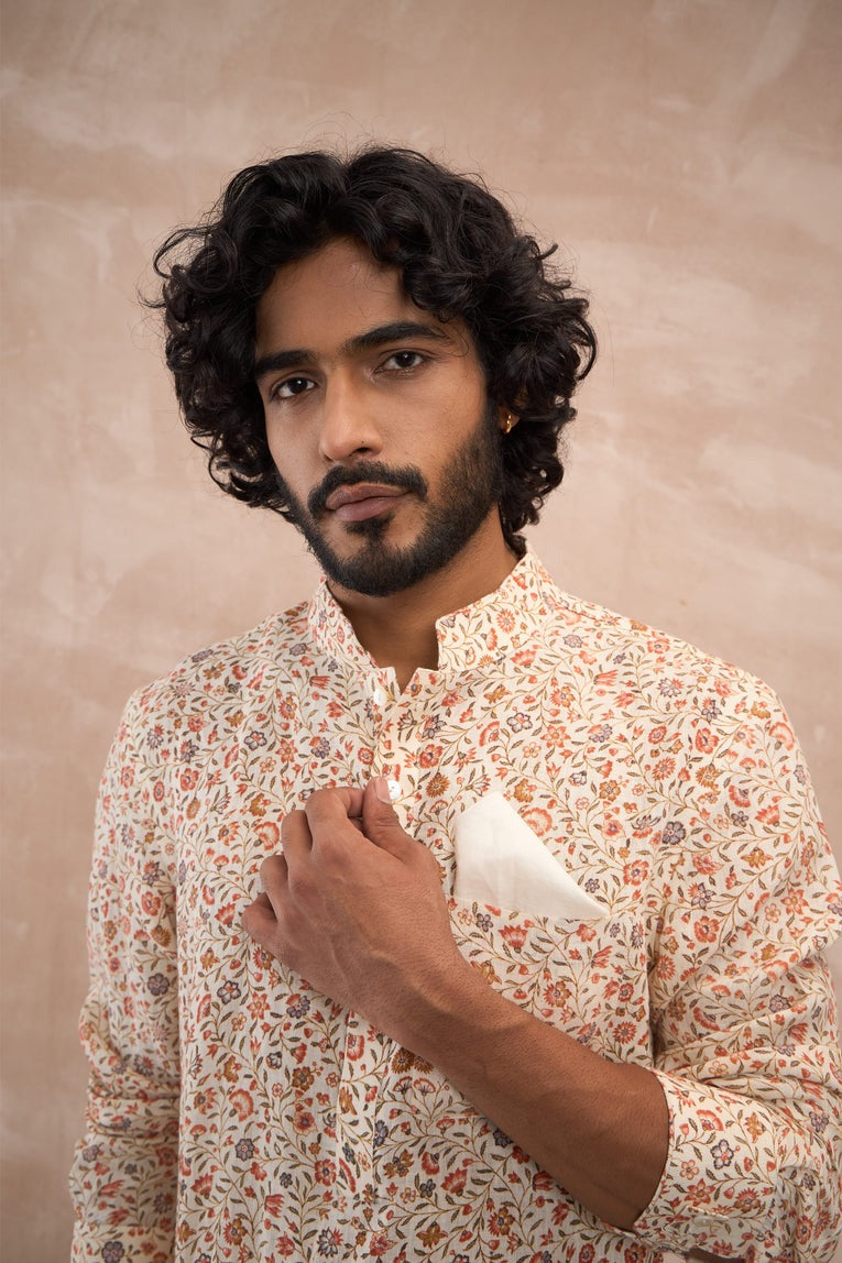 Off White Delicate Flowers Kurta Set