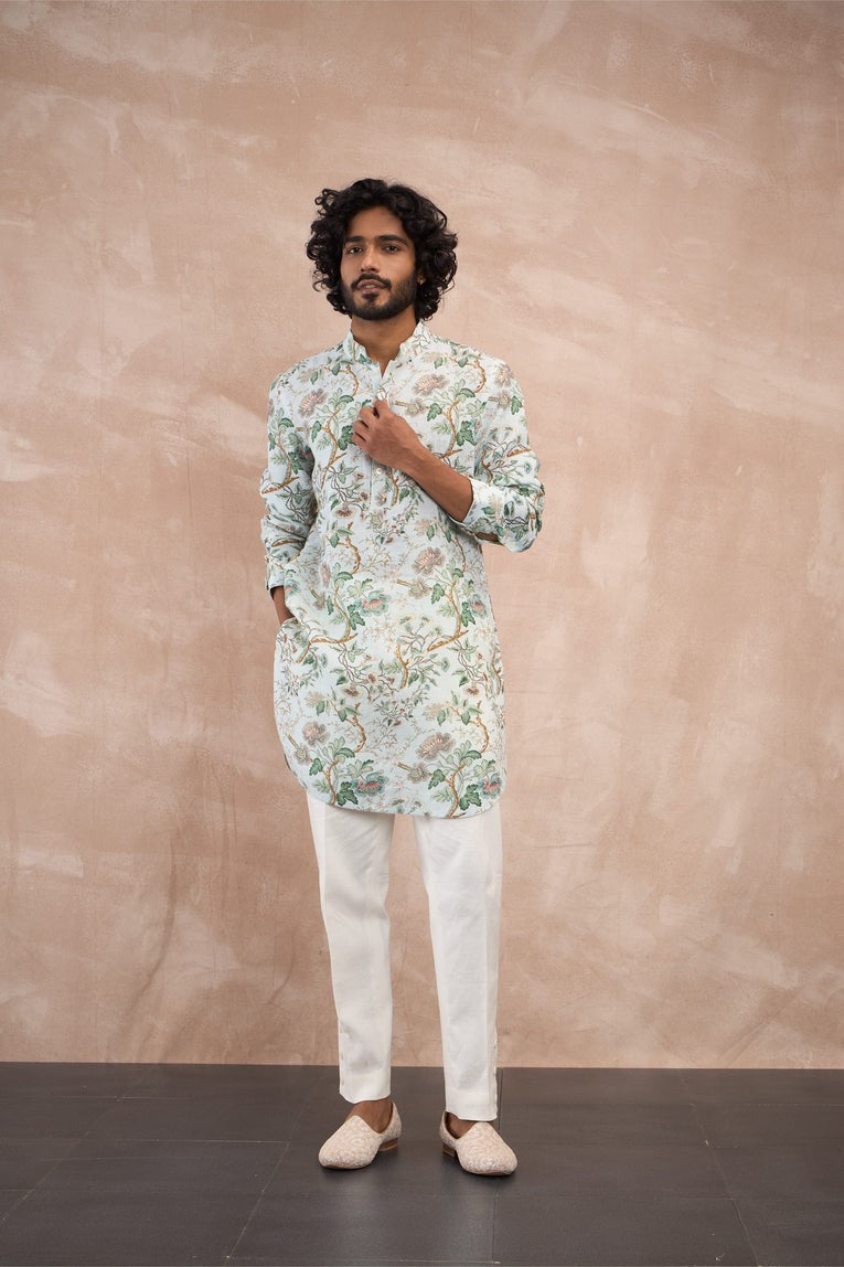Powder Blue Big Flower Kurts Set