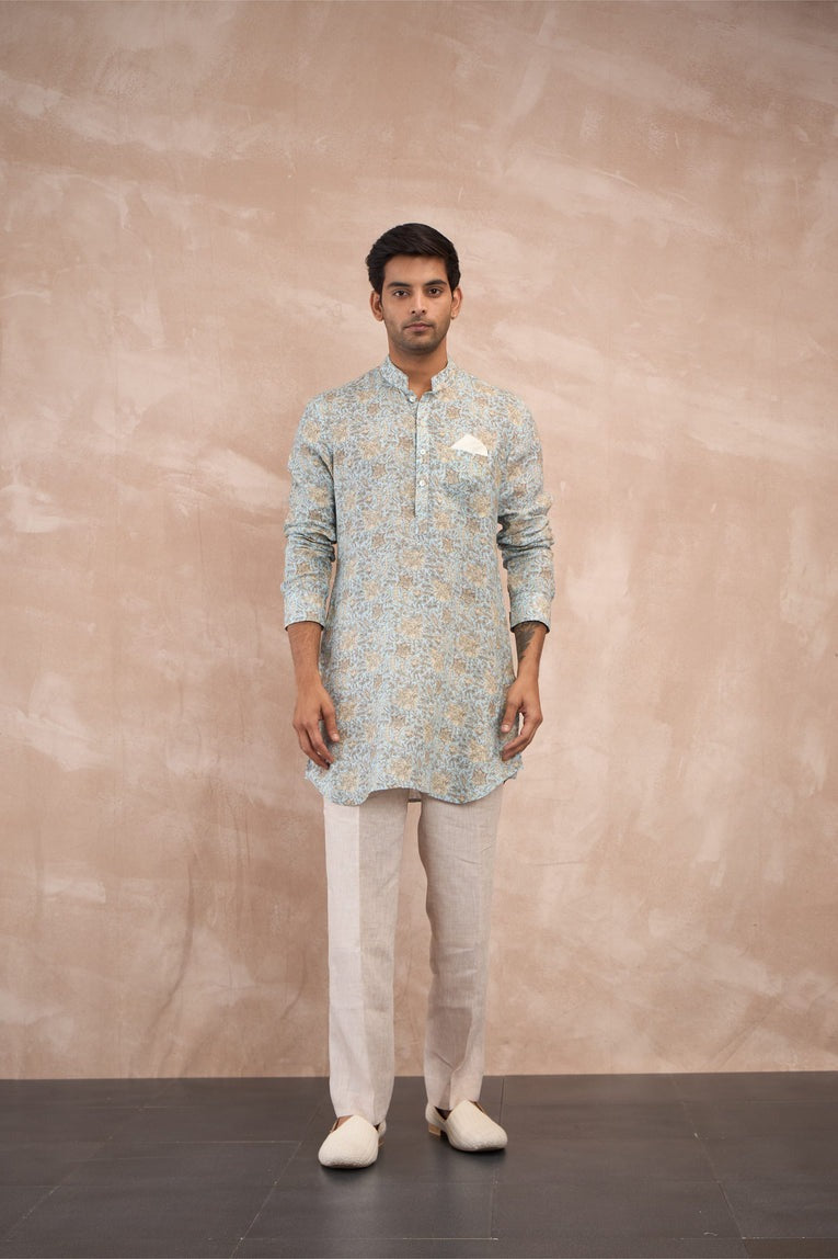 Powder Blue Sunflower Flower Kurta Set