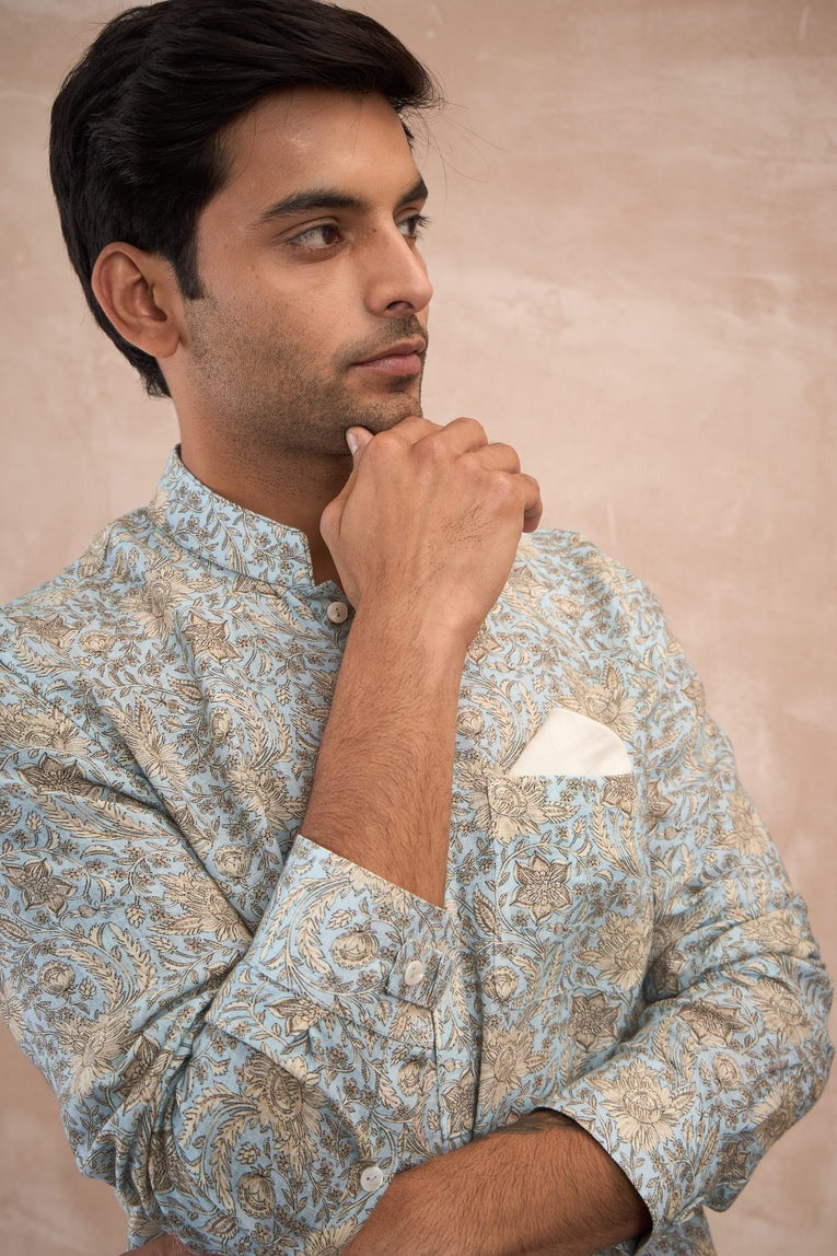 Powder Blue Sunflower Flower Kurta Set