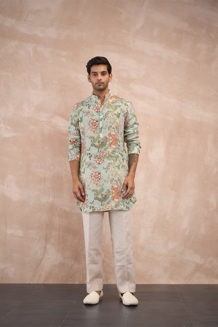 Sea Green Zaal Print Kurta Set