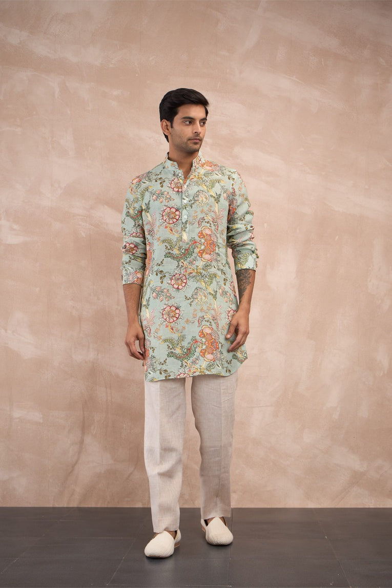 Sea Green Zaal Print Kurta Set