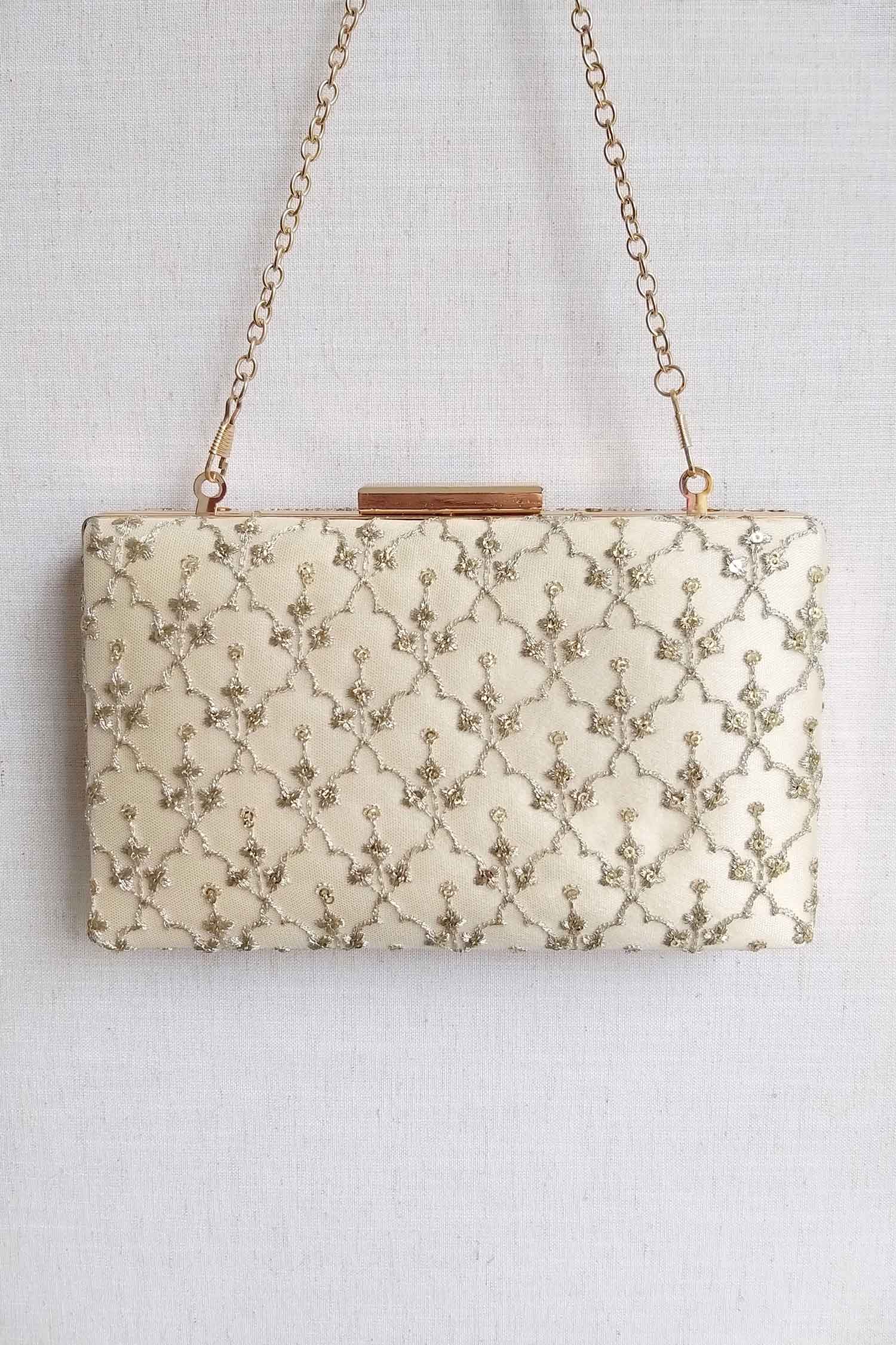 Anya Box Clutch Cream And Light Gold