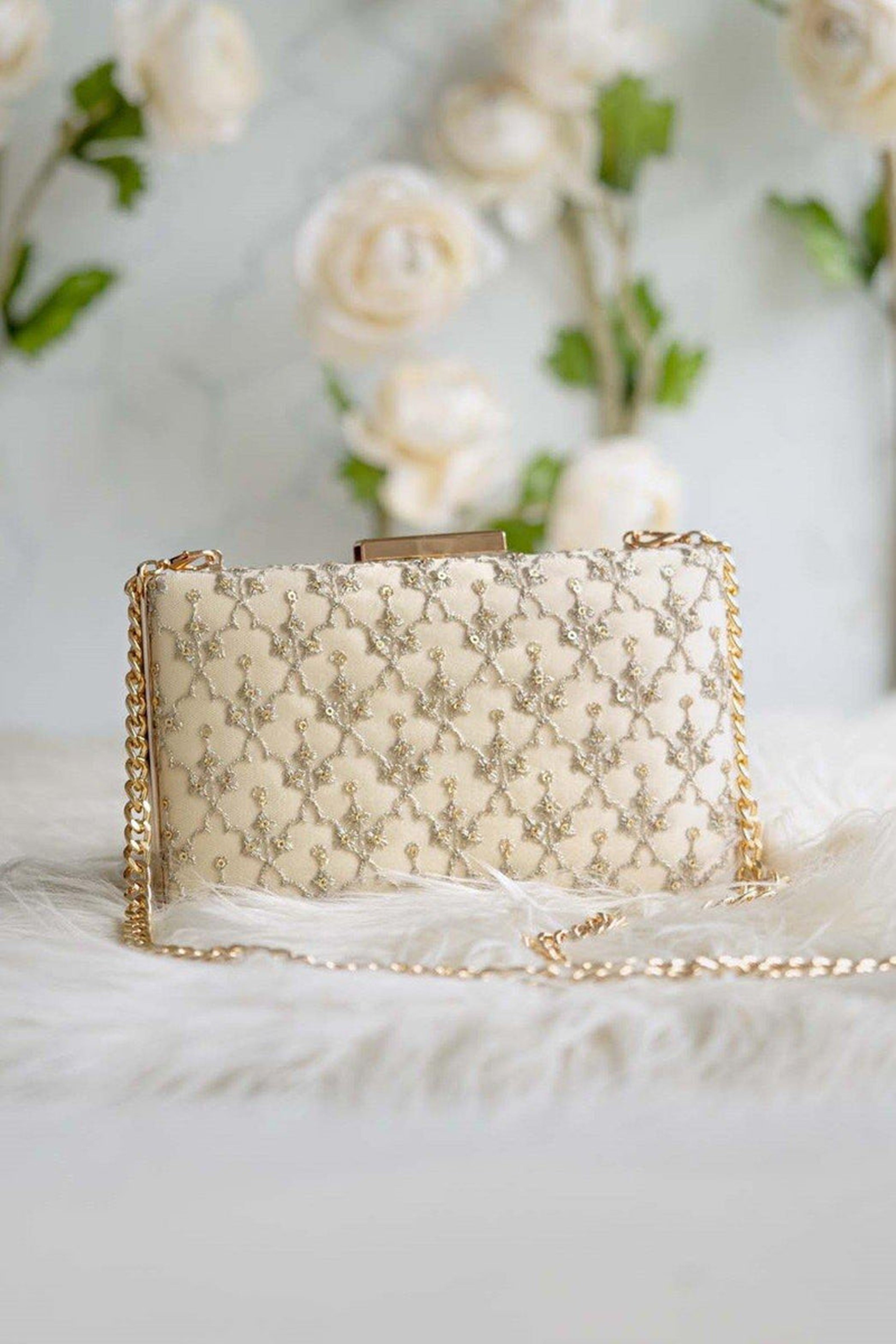 Anya Box Clutch Cream And Light Gold