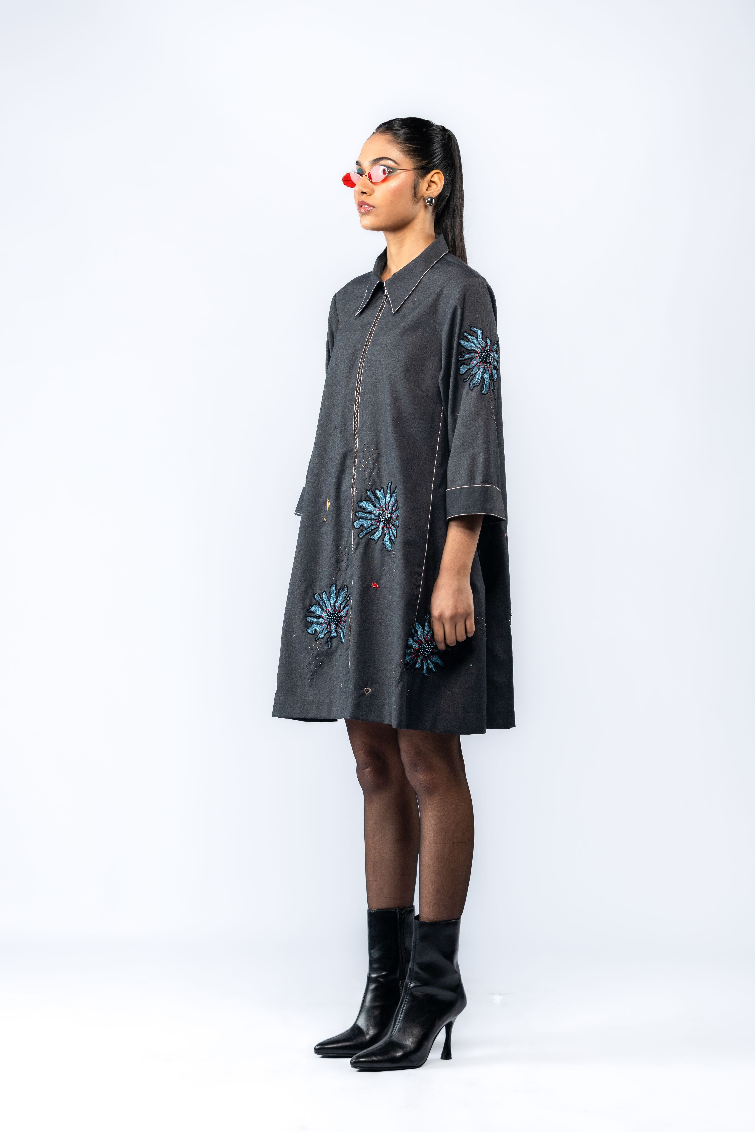Hand Embroidered Floral Flared Dress