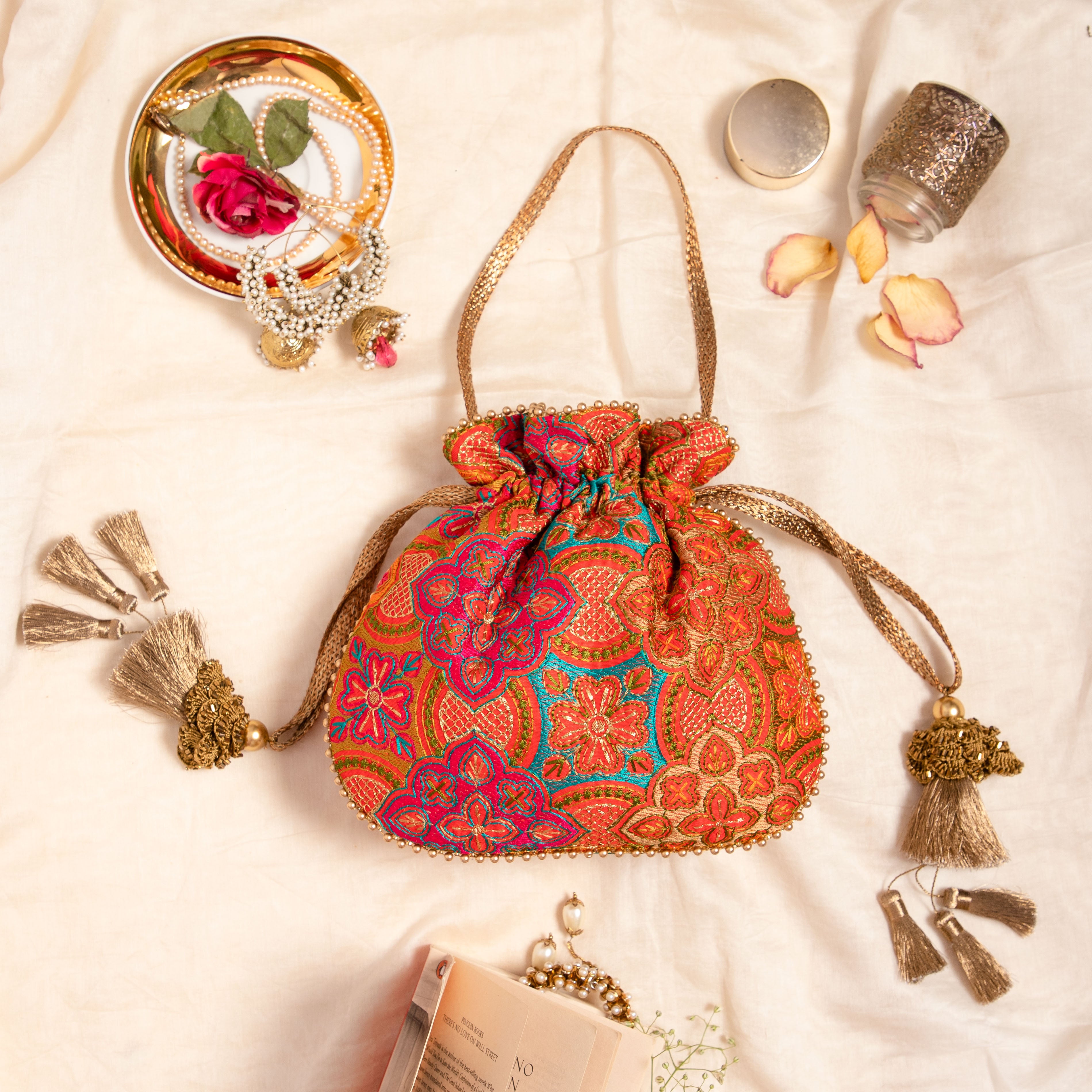 Amna Embroidered Potli Bag Red