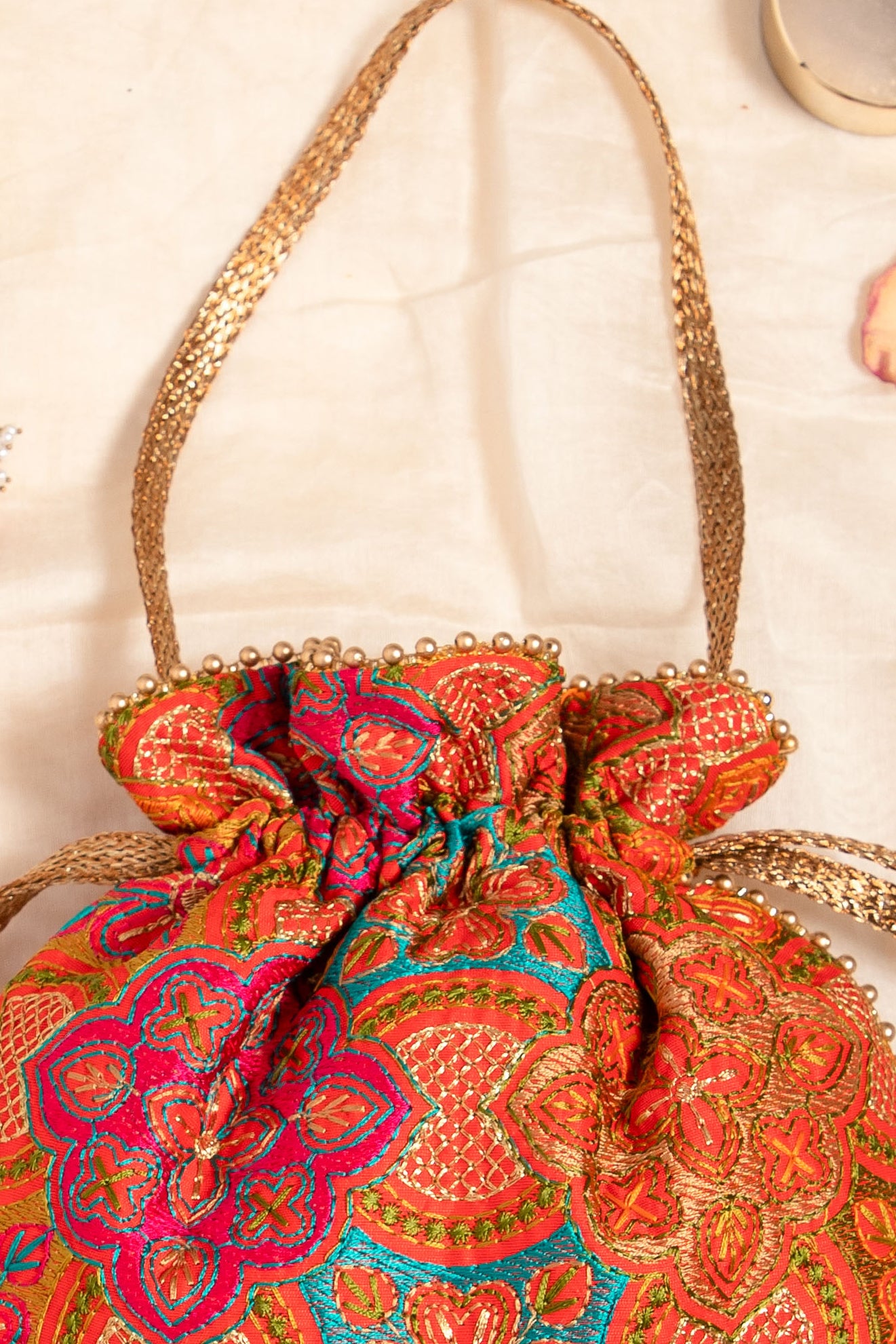 Amna Embroidered Potli Bag Red
