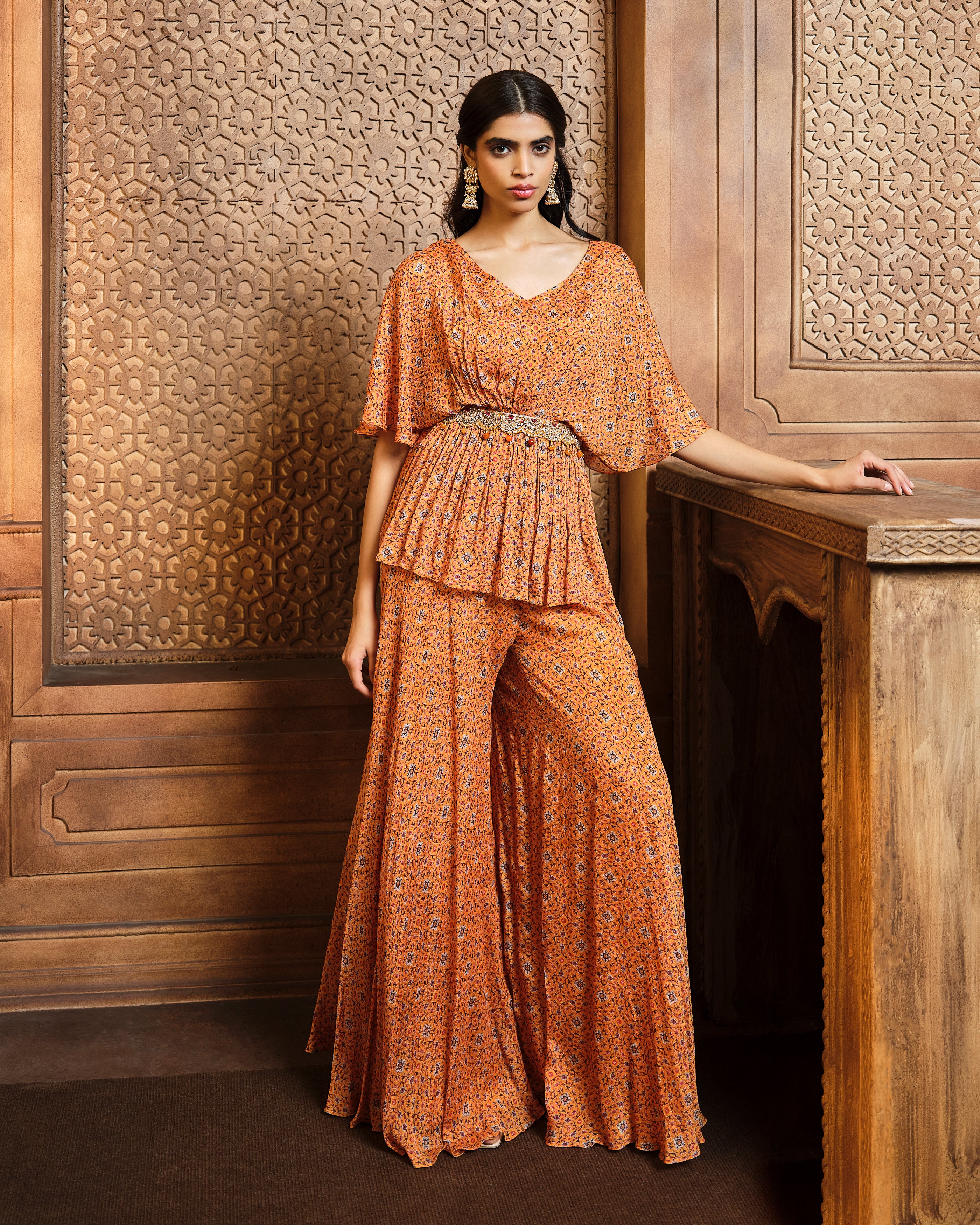 Mustard Flared Peplum Sharara Set