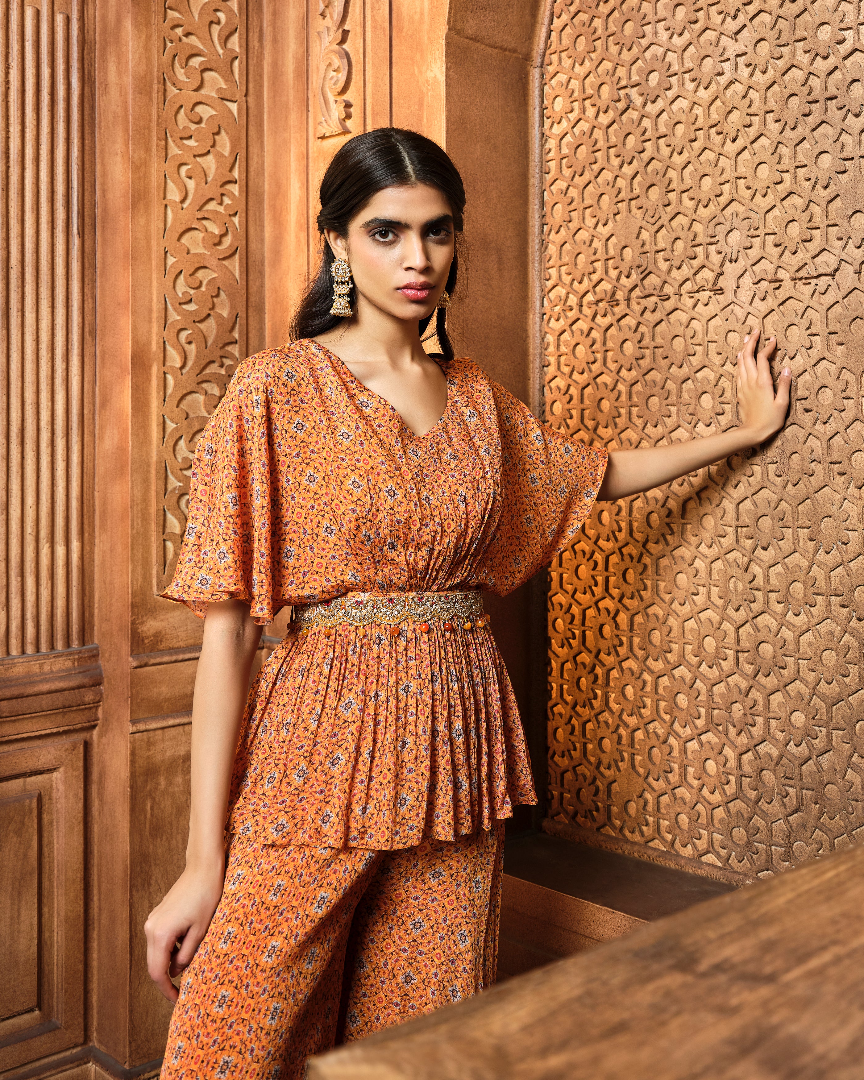 Mustard Flared Peplum Sharara Set