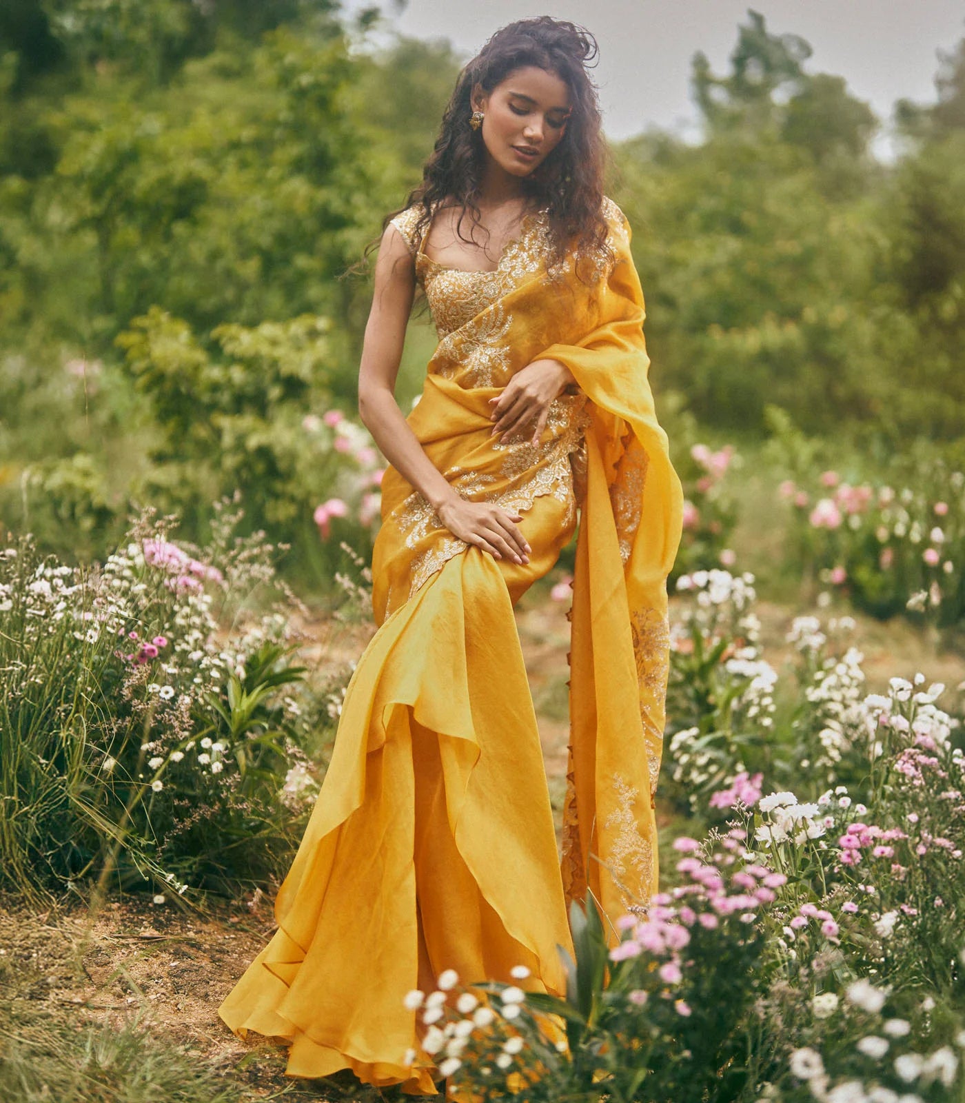 Aari Work Ruffle Saree Set