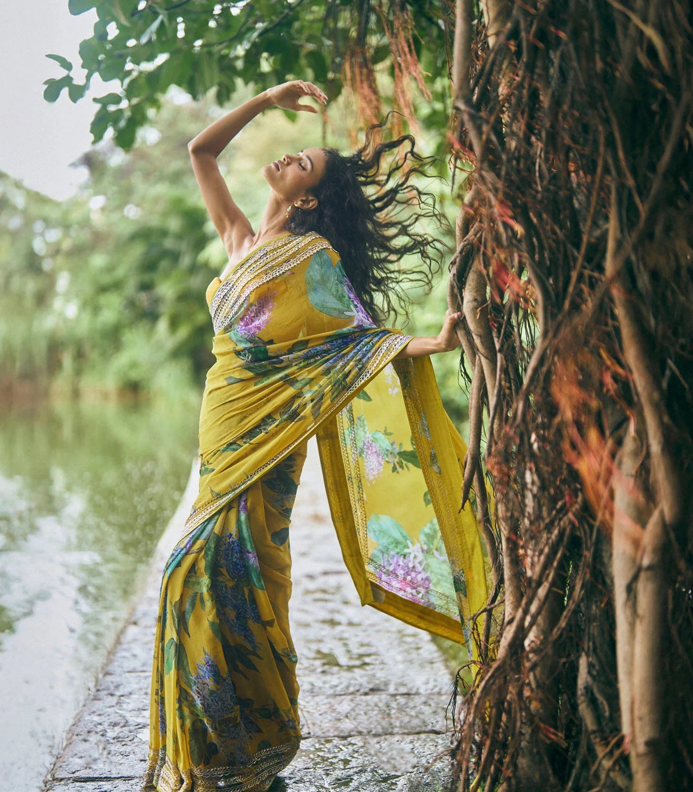 Printed 4 Line Sequence Saree Set