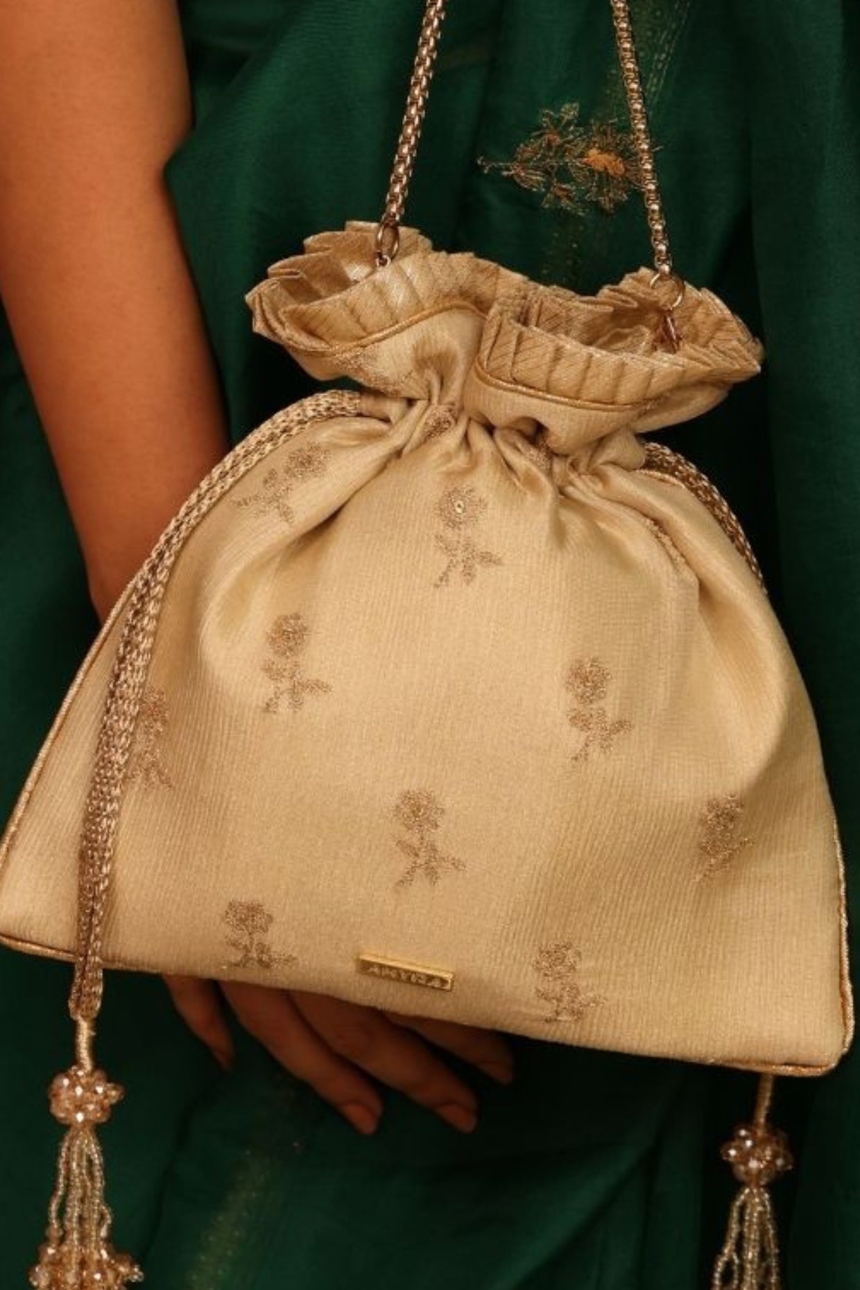 Arohi Embroidered Potli - Beige