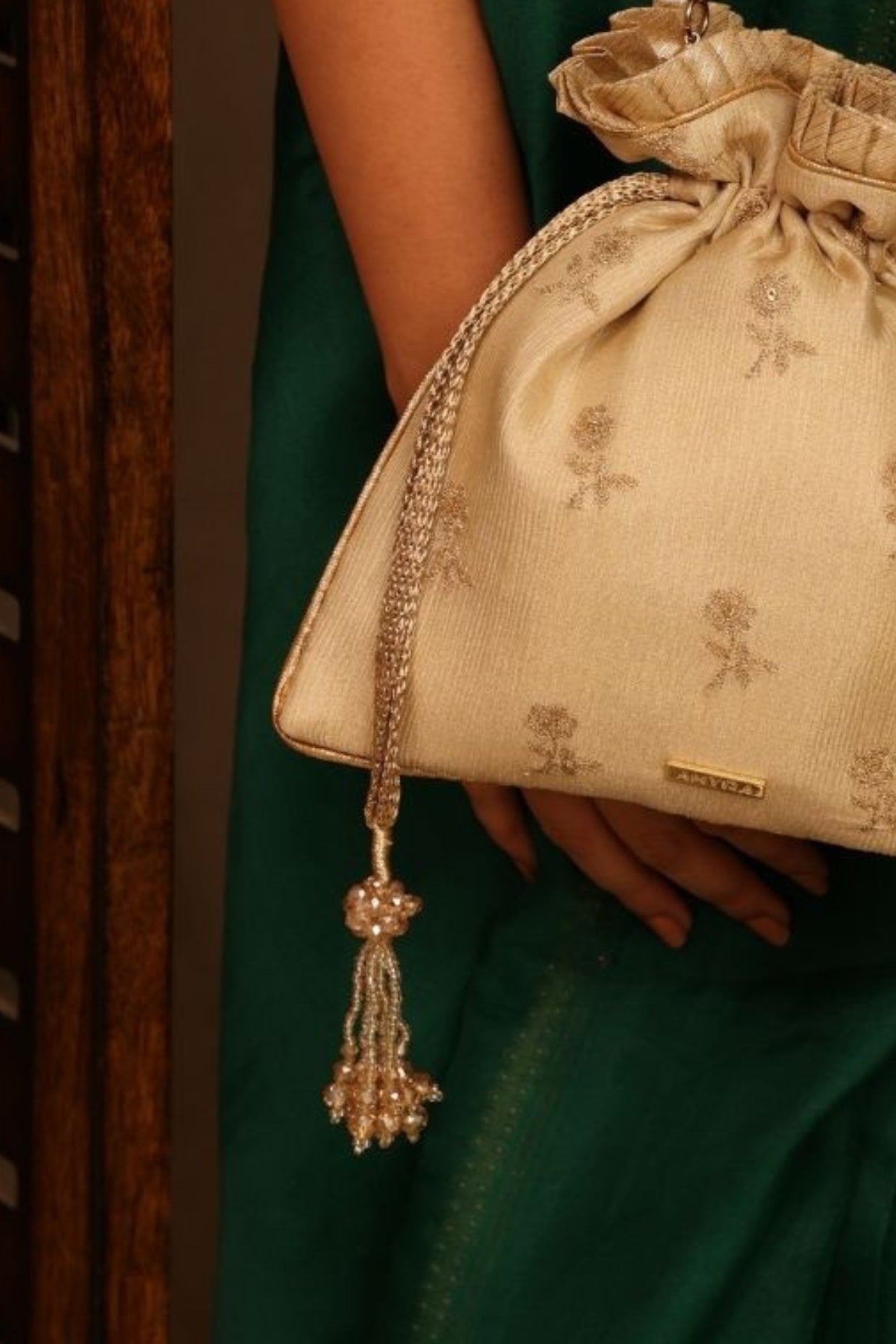Arohi Embroidered Potli - Beige