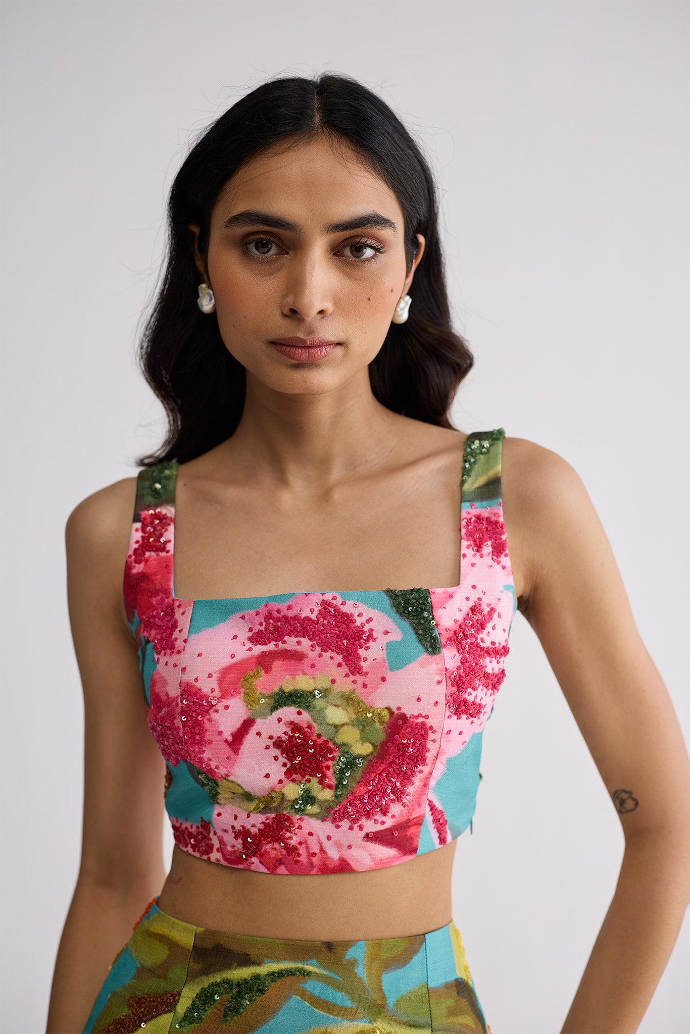 Campari Embroidered Top And Skirt Set
