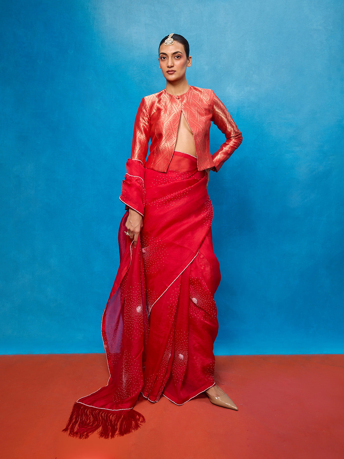 Handwoven Red Kora Banarasi Saree