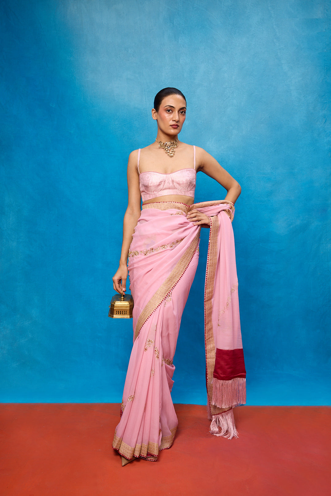 Handwoven Pink Chiffon Banarasi Saree