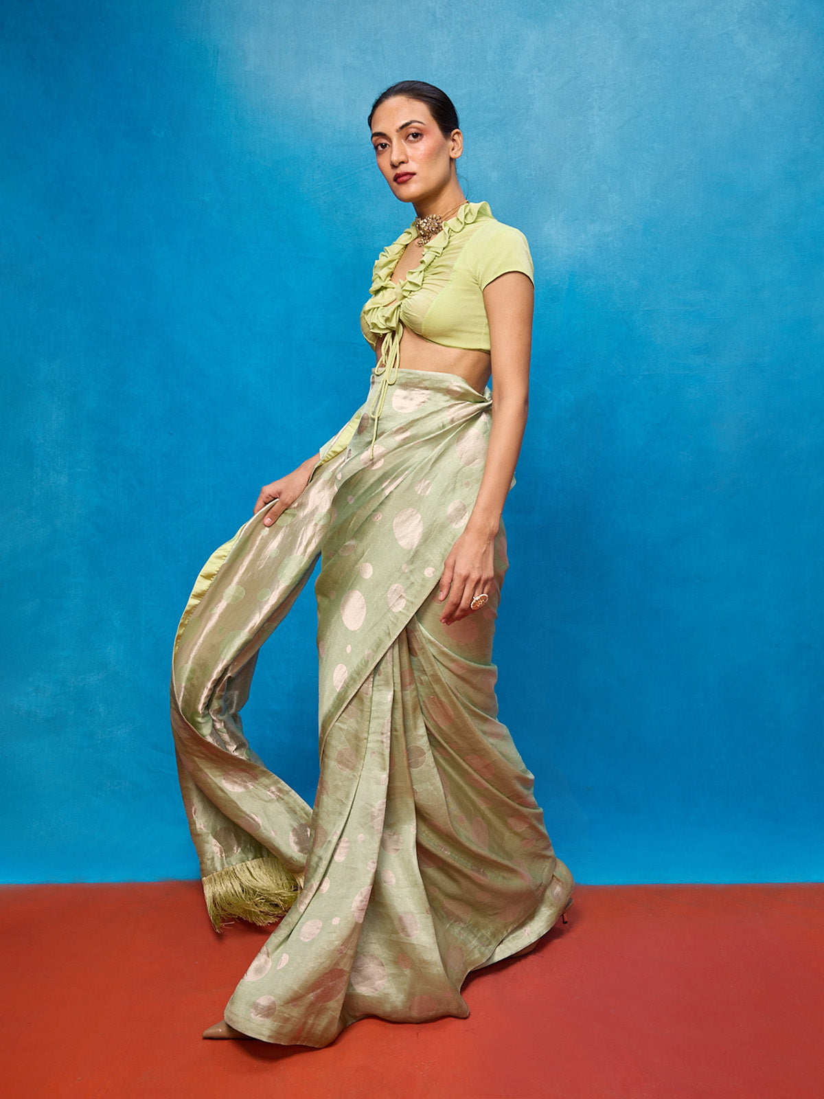 Handwoven Pistachio Green Chiffon Banarasi Saree
