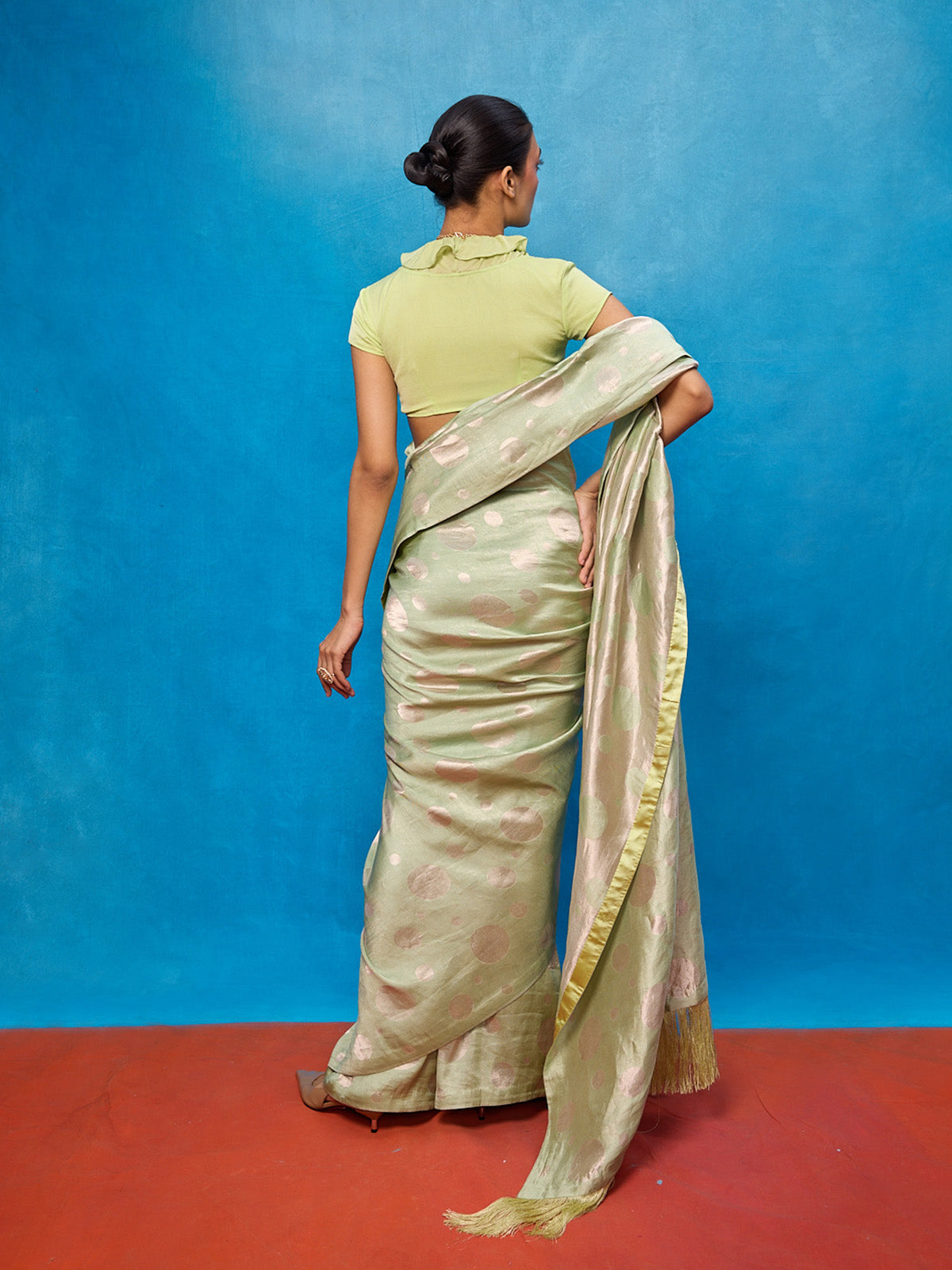 Handwoven Pistachio Green Chiffon Banarasi Saree
