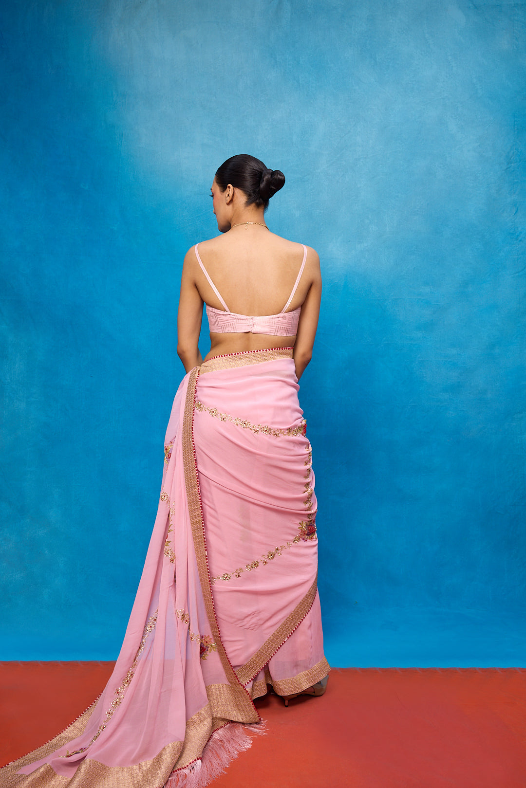 Handwoven Pink Chiffon Banarasi Saree