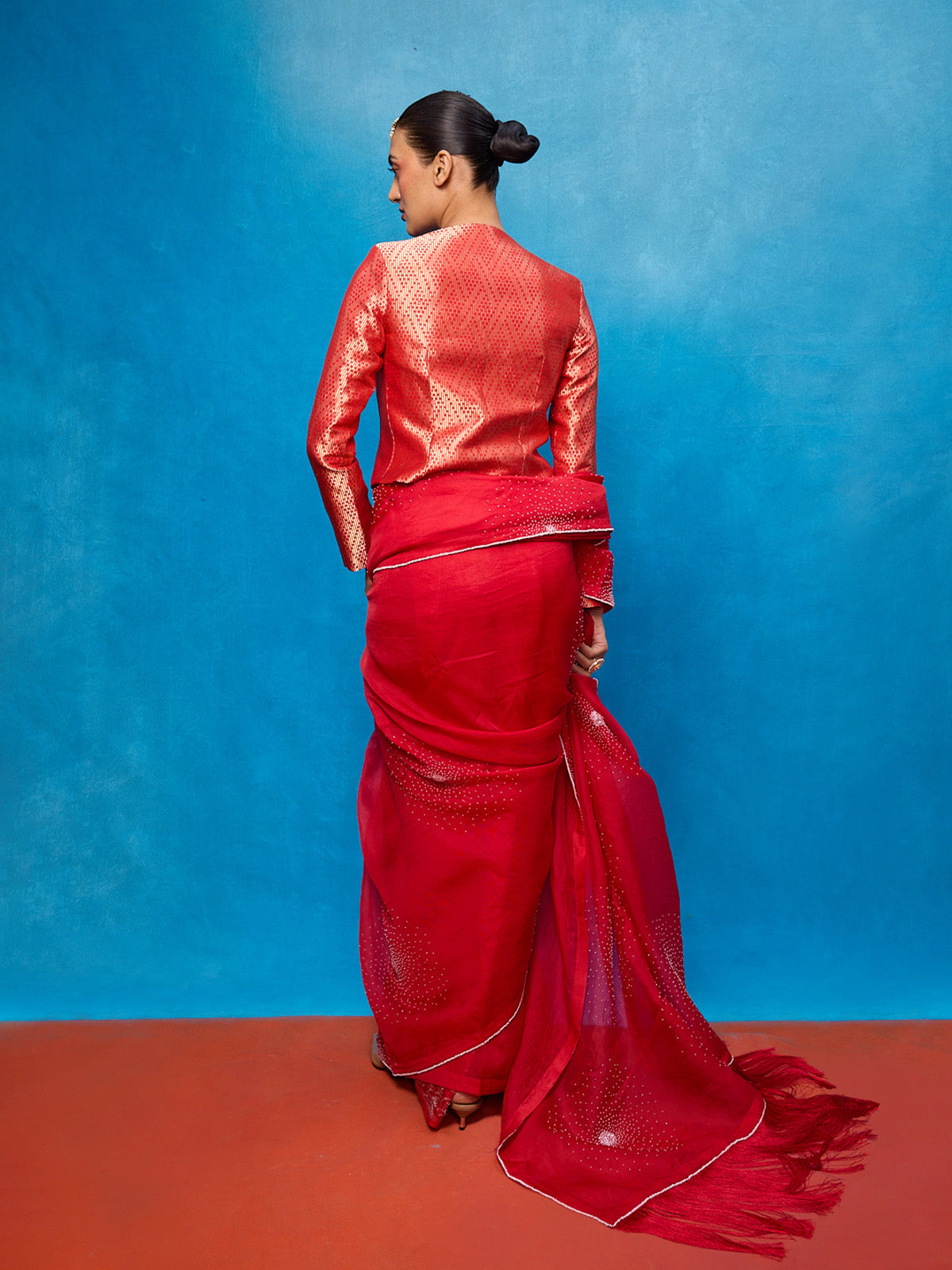 Handwoven Red Kora Banarasi Saree