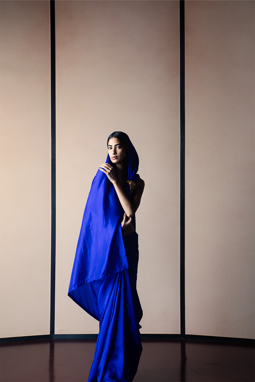 Handwoven Midnight Blue Silk Sari