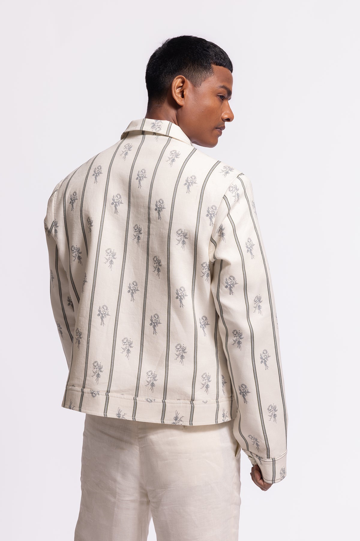 Men's Ivory Linen Jacket With Stripes